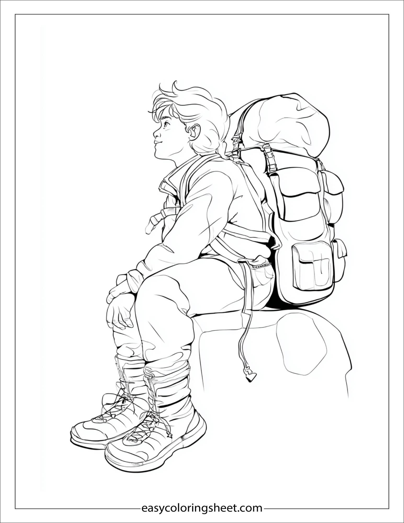 the explorer resting with backpack