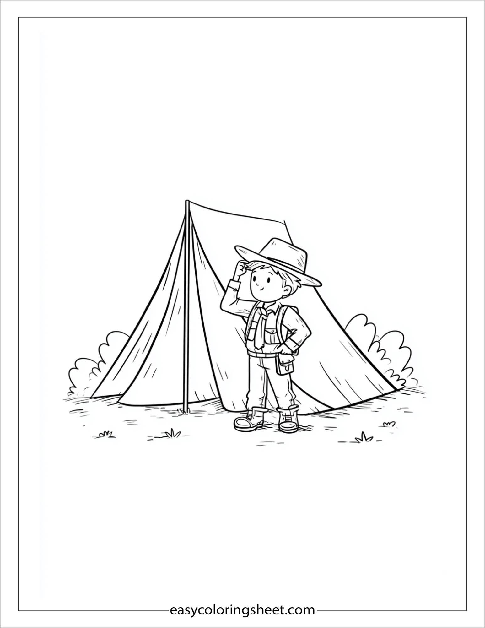 the explorer setting up tent