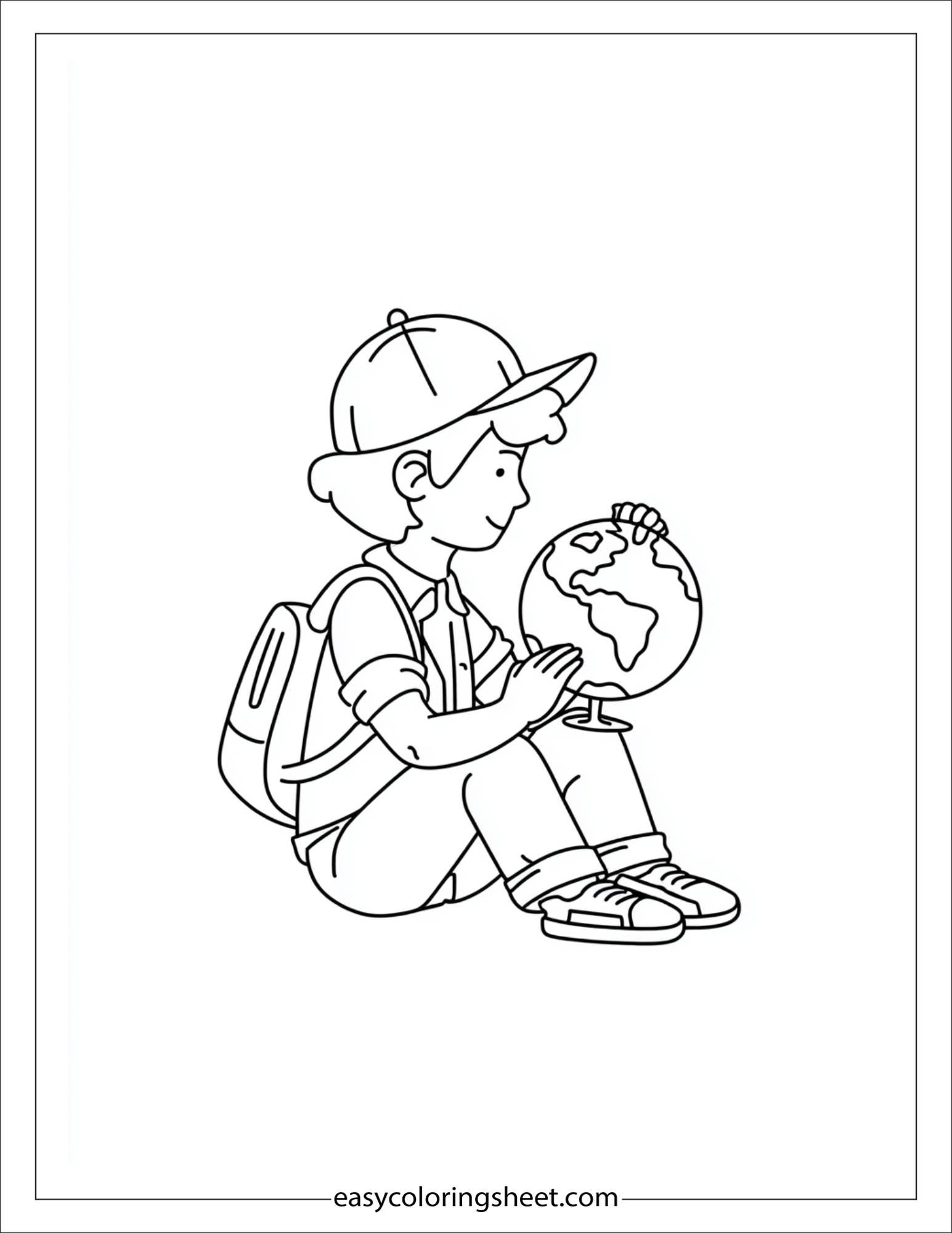 the explorer sitting with globe