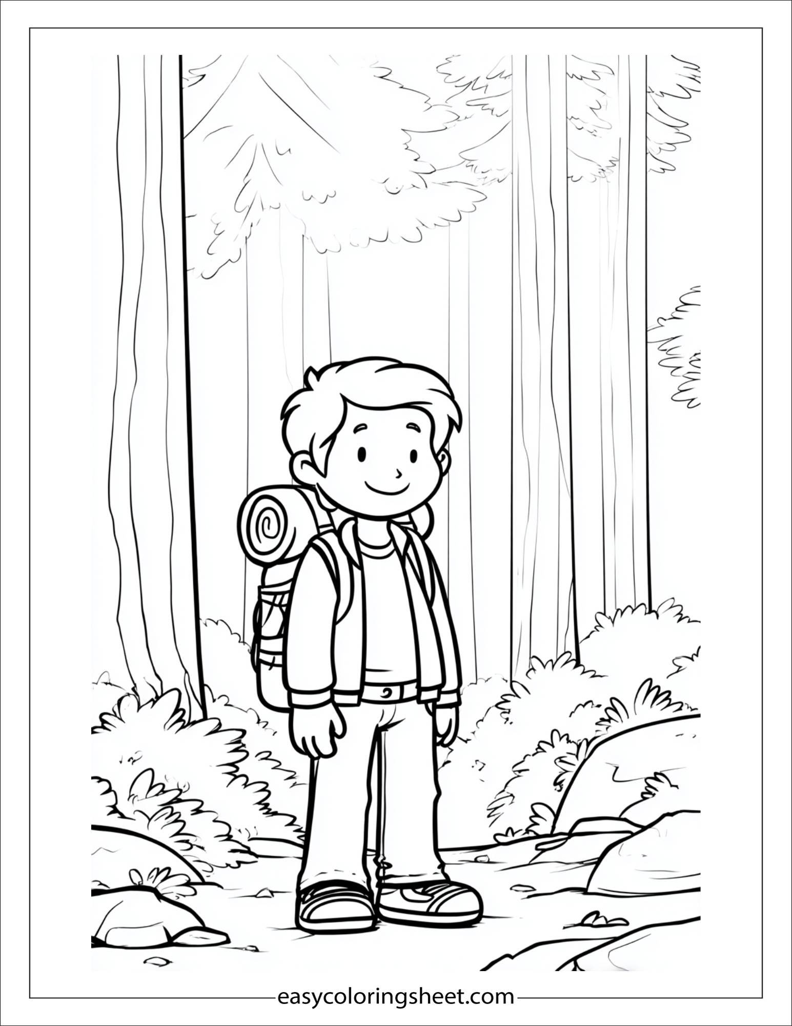 the explorer smiling in forest