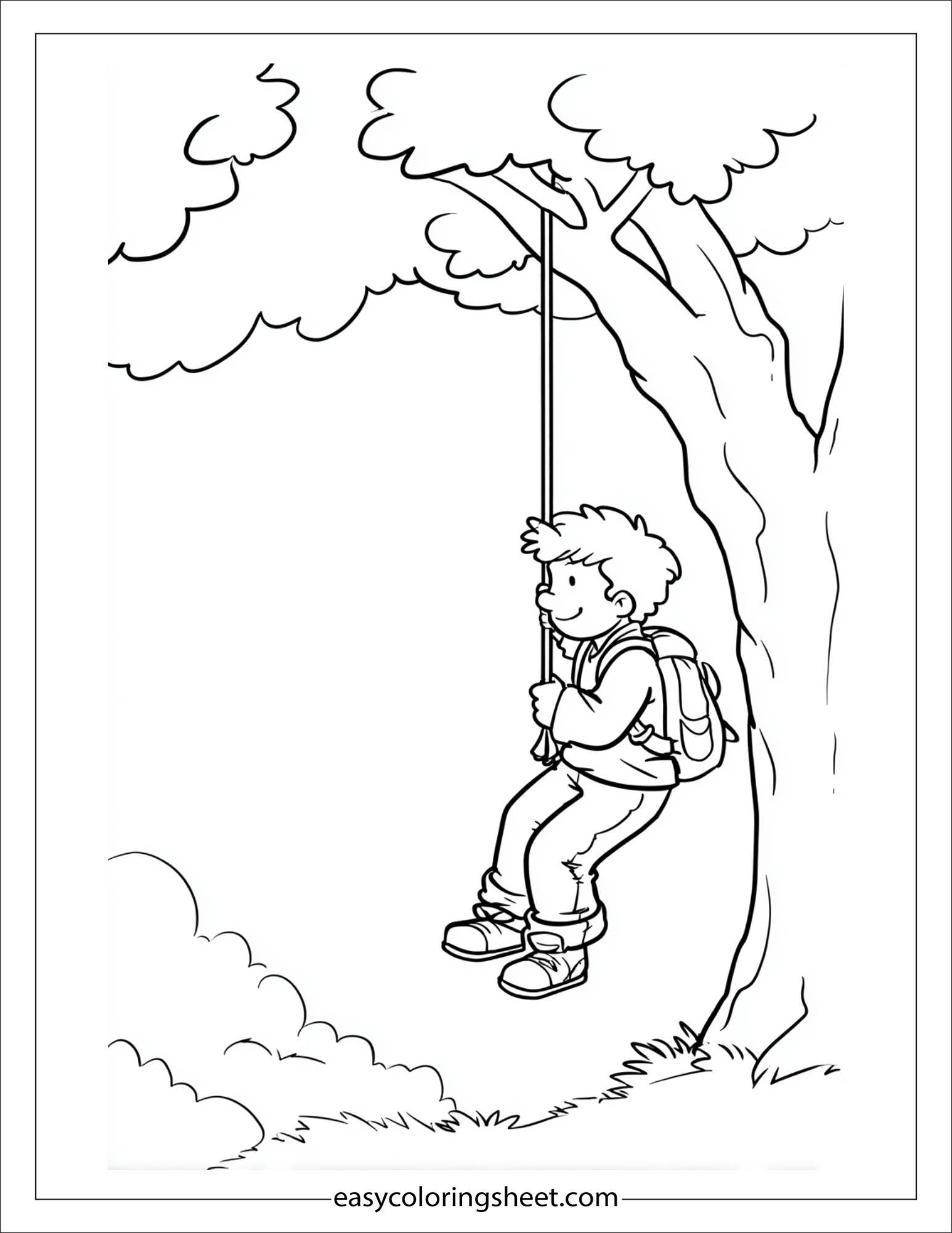 the explorer swinging from tree