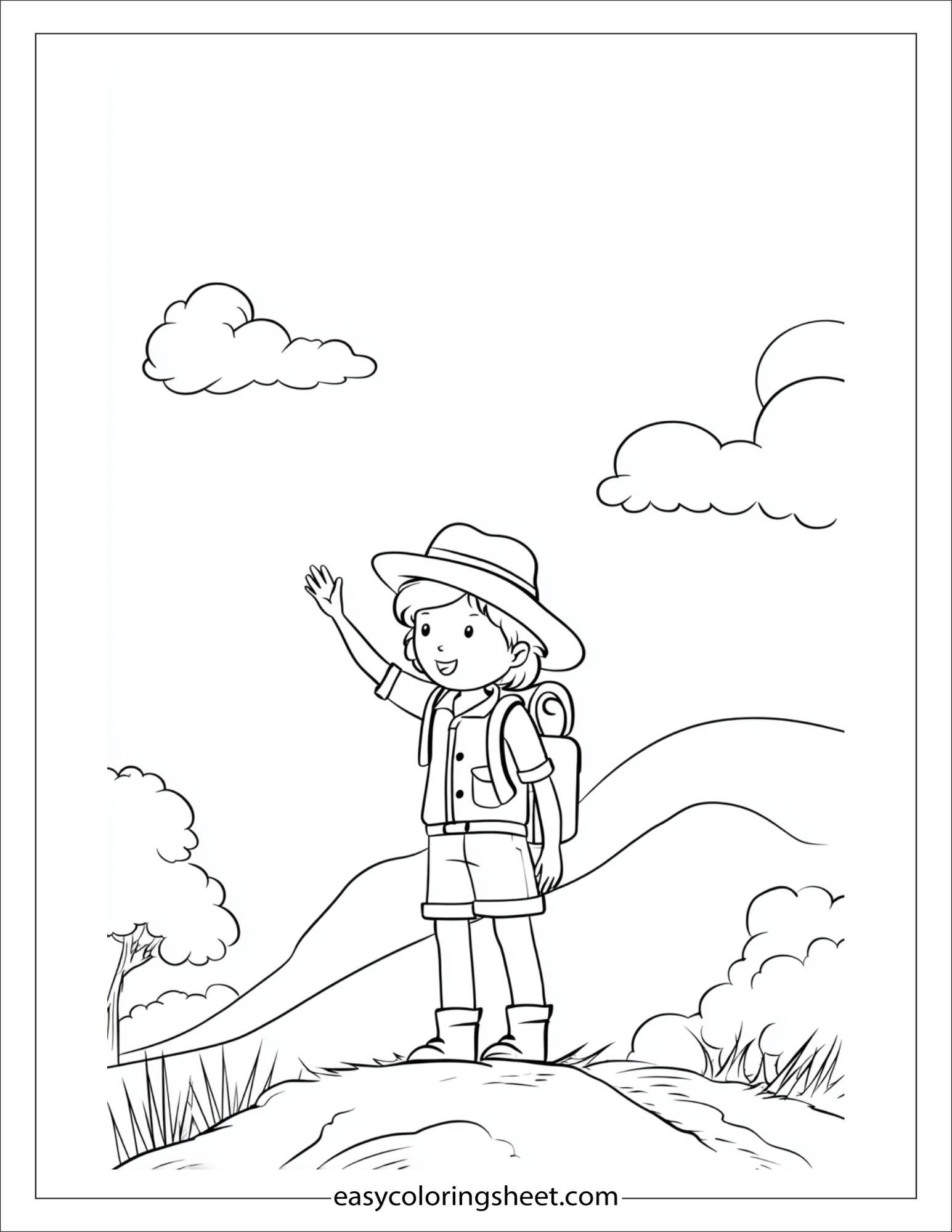 the explorer waving from hill