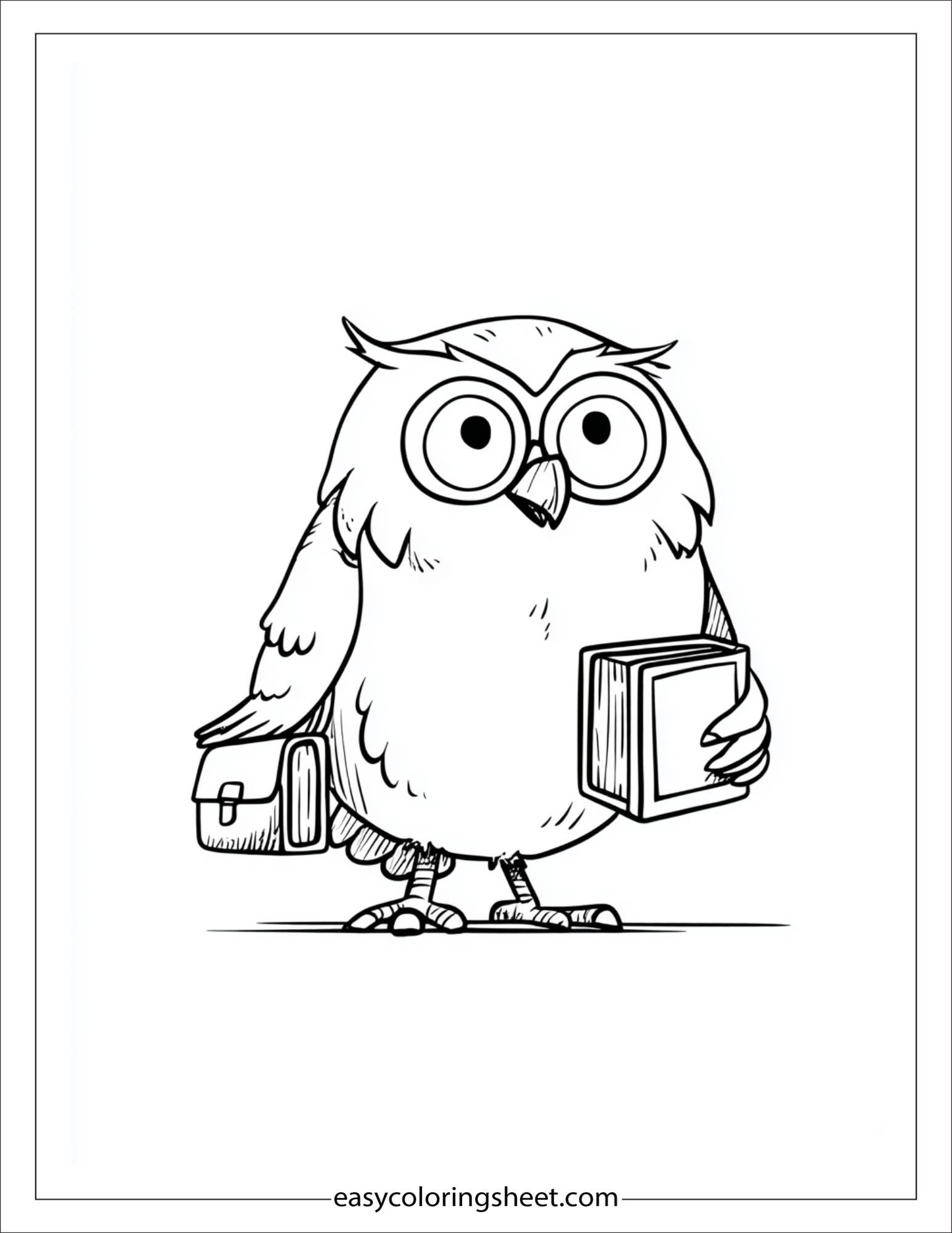the wise owl carrying tiny book