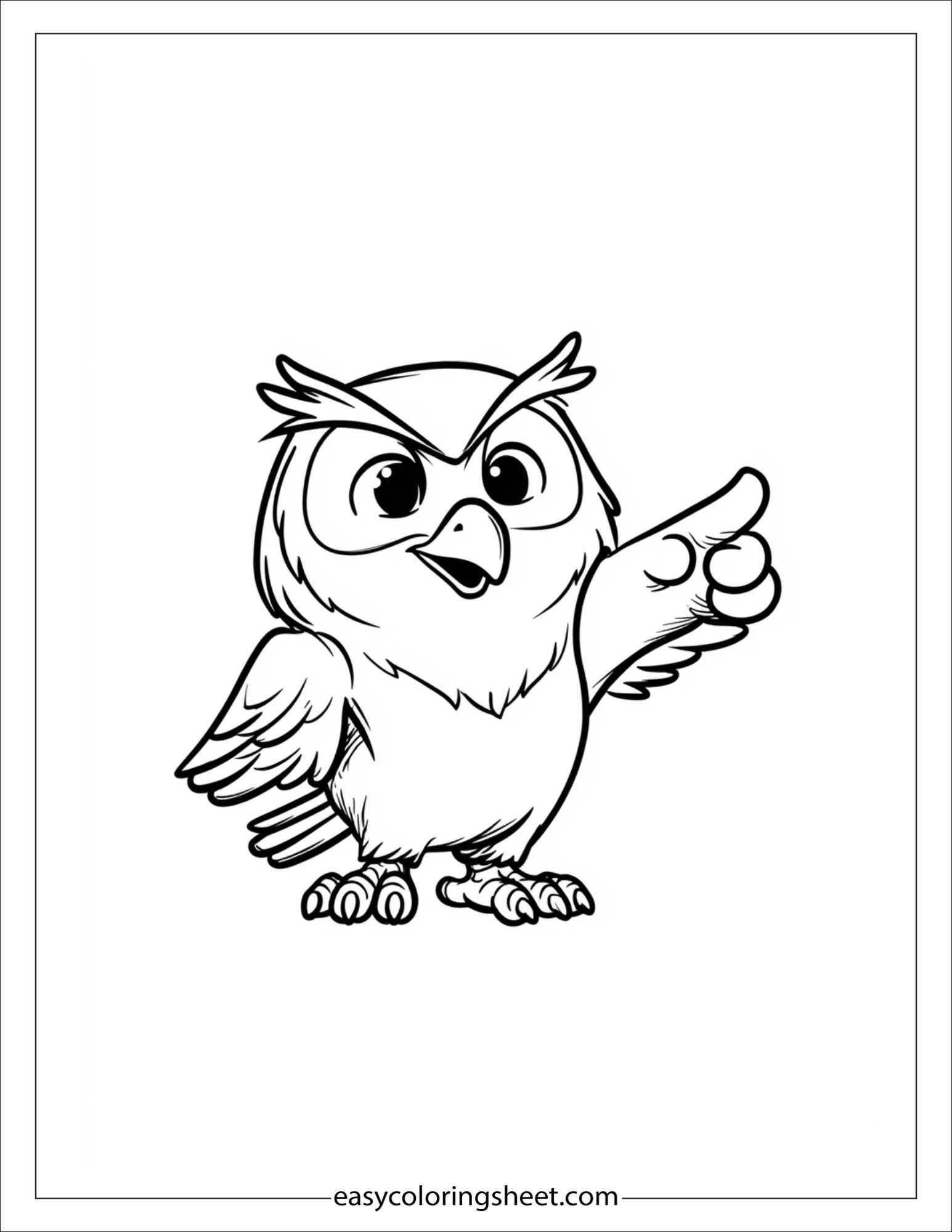 the wise owl pointing with wing