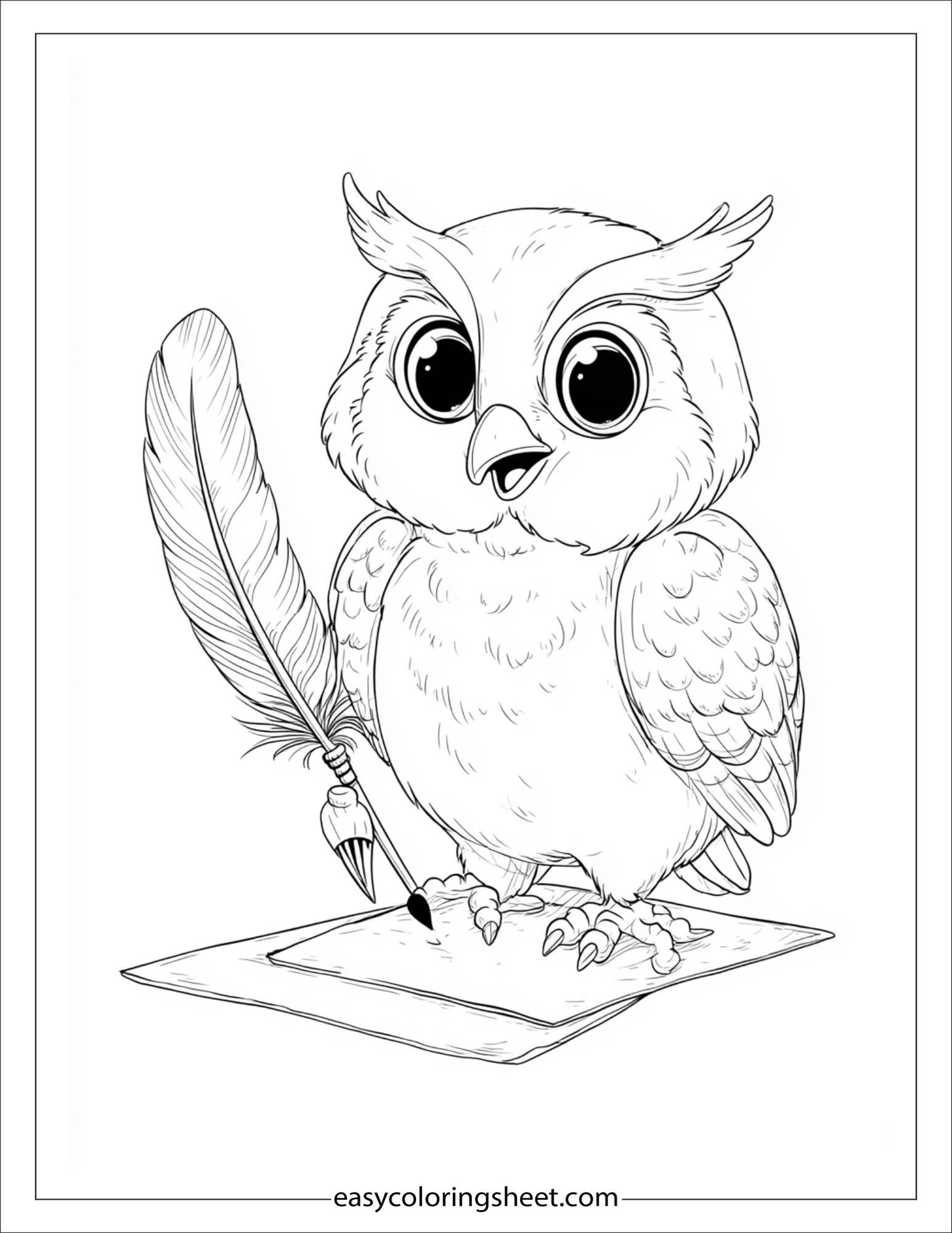 The wise owl writing with feather