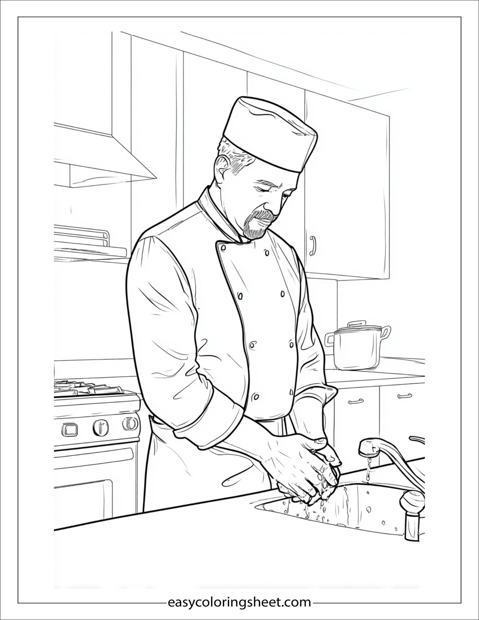 thoughtful chef washing hands