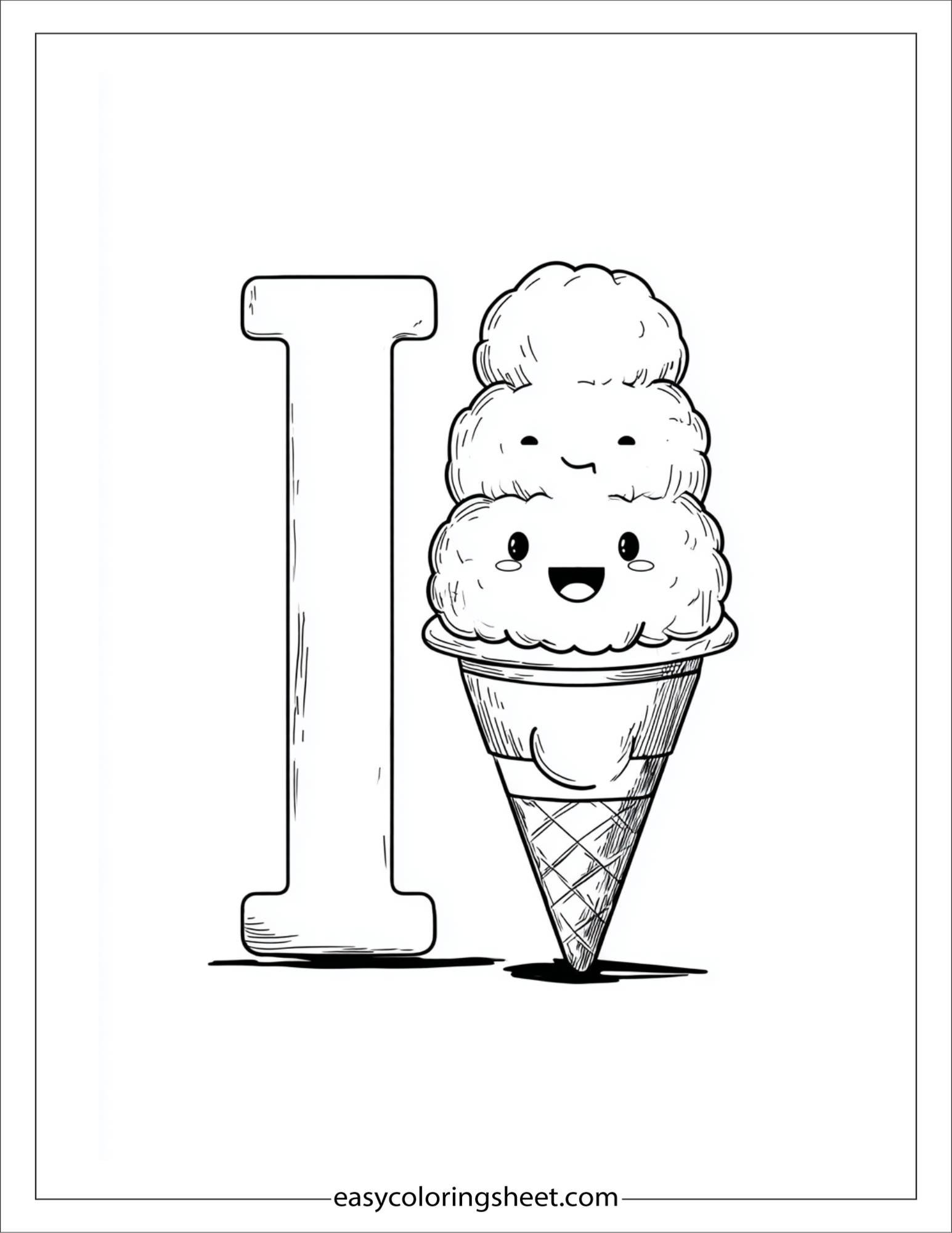 Alphabet Letter I for Ice Cream Coloring Page