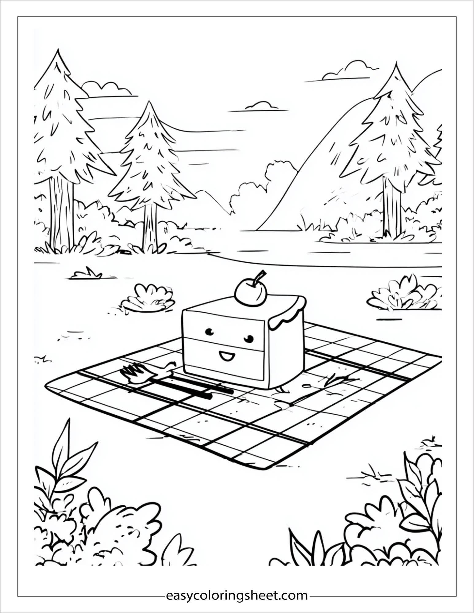 Cake sitting on picnic blanket