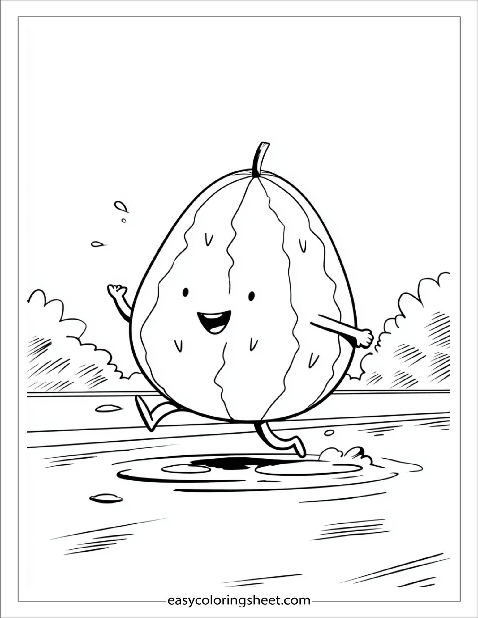 Watermelon jumping in puddle