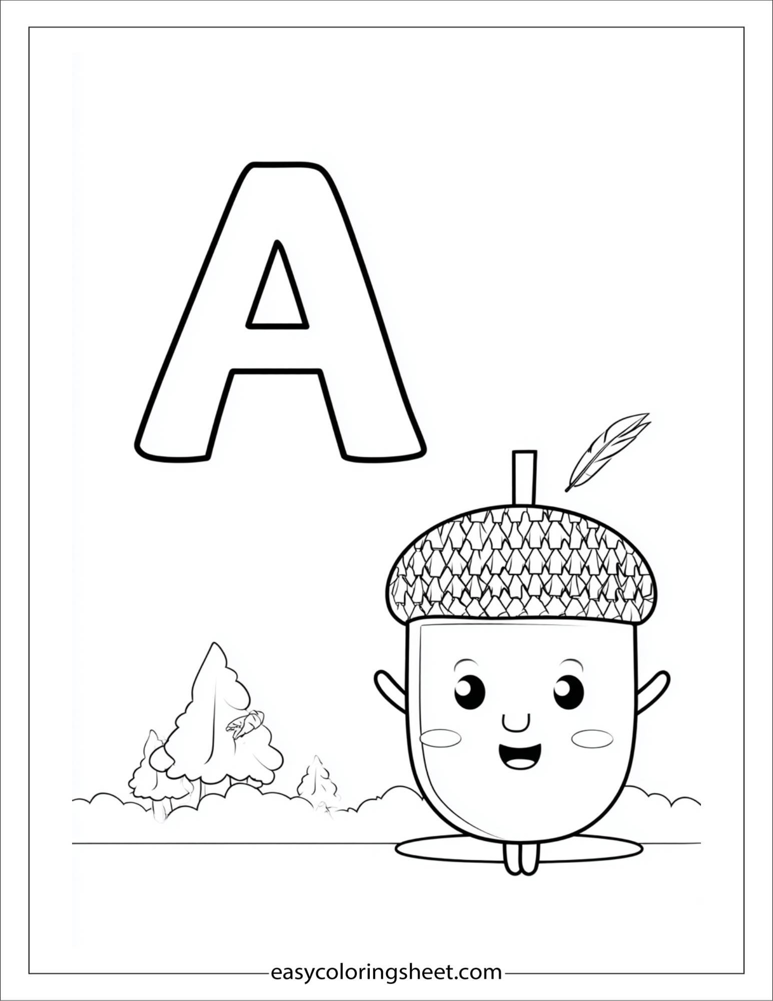 alphabet A acorn coloring page