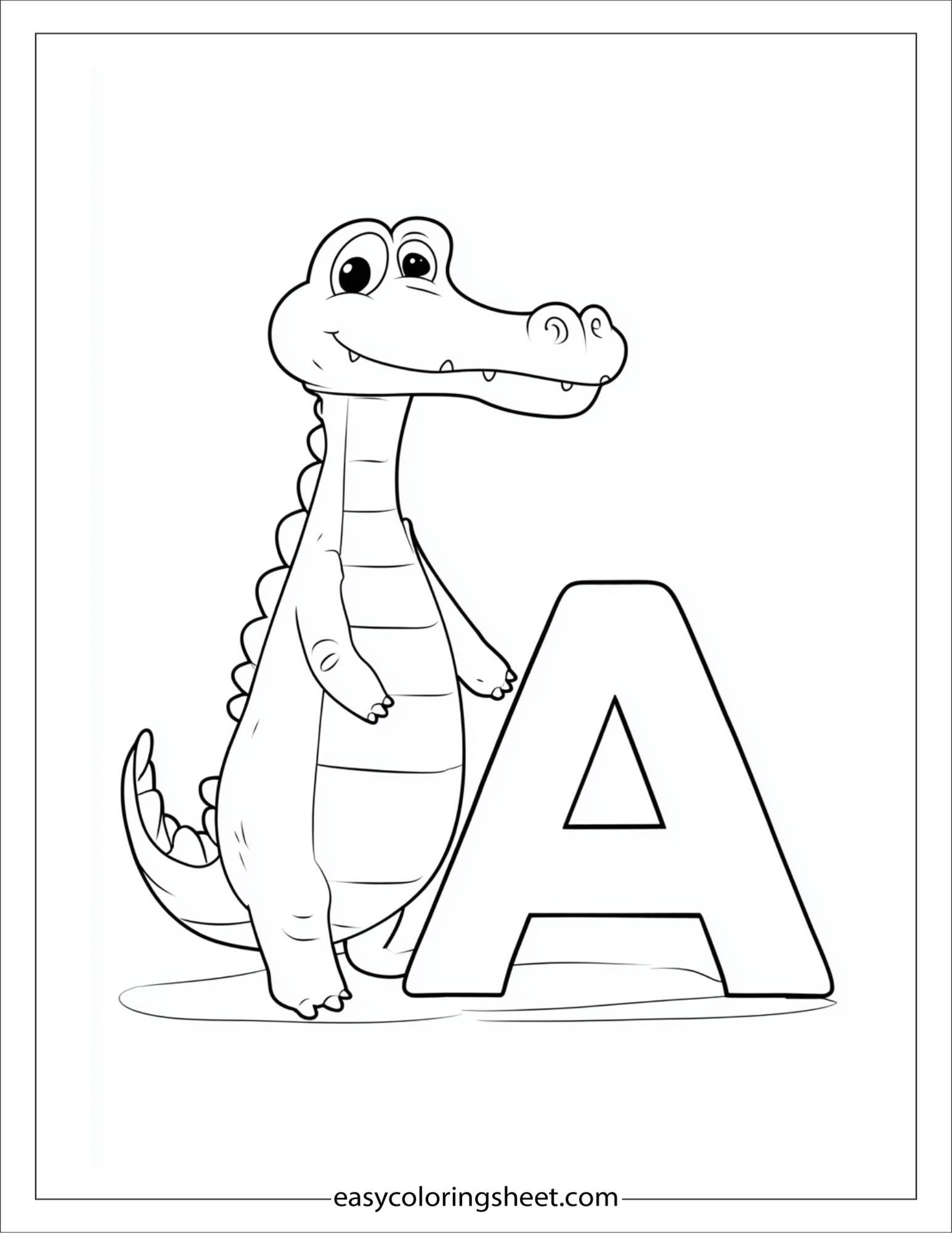 alphabet A alligator coloring page