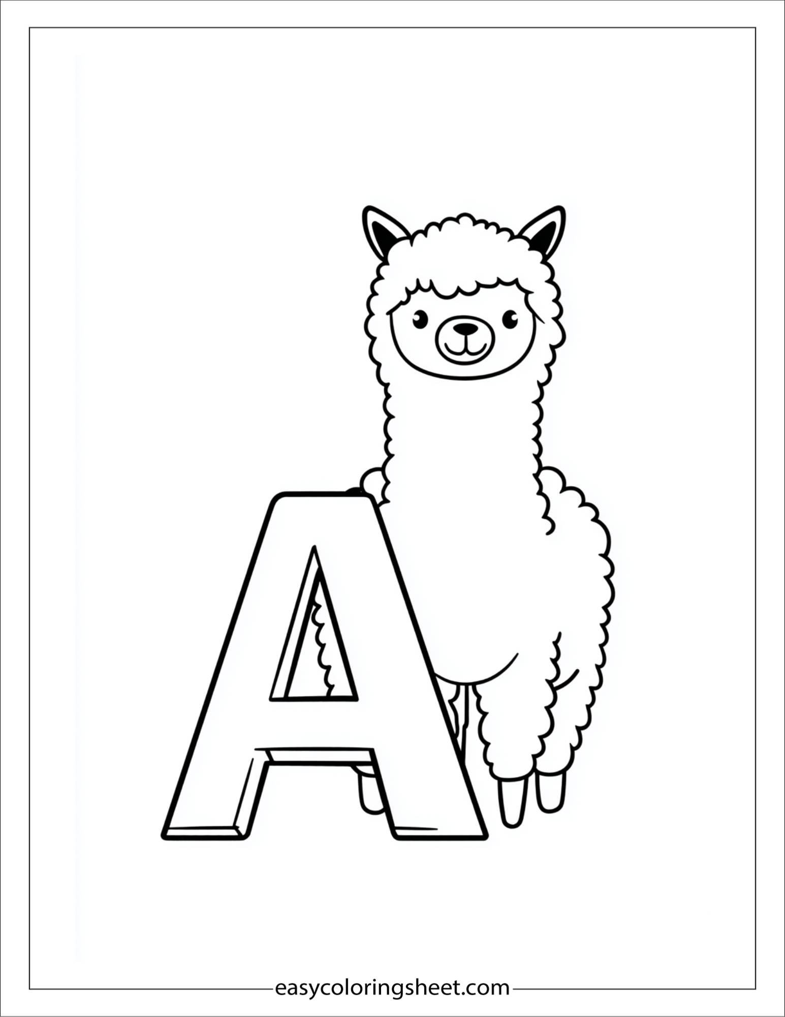 alphabet A alpaca coloring page