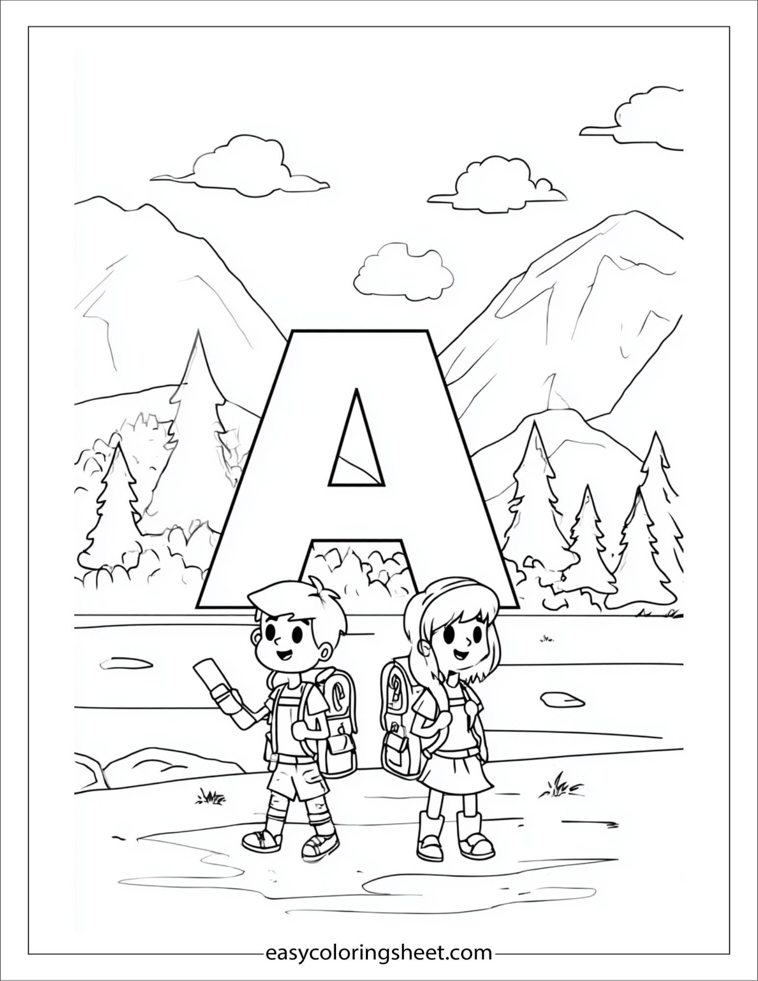 alphabet A alphabet adventure coloring page