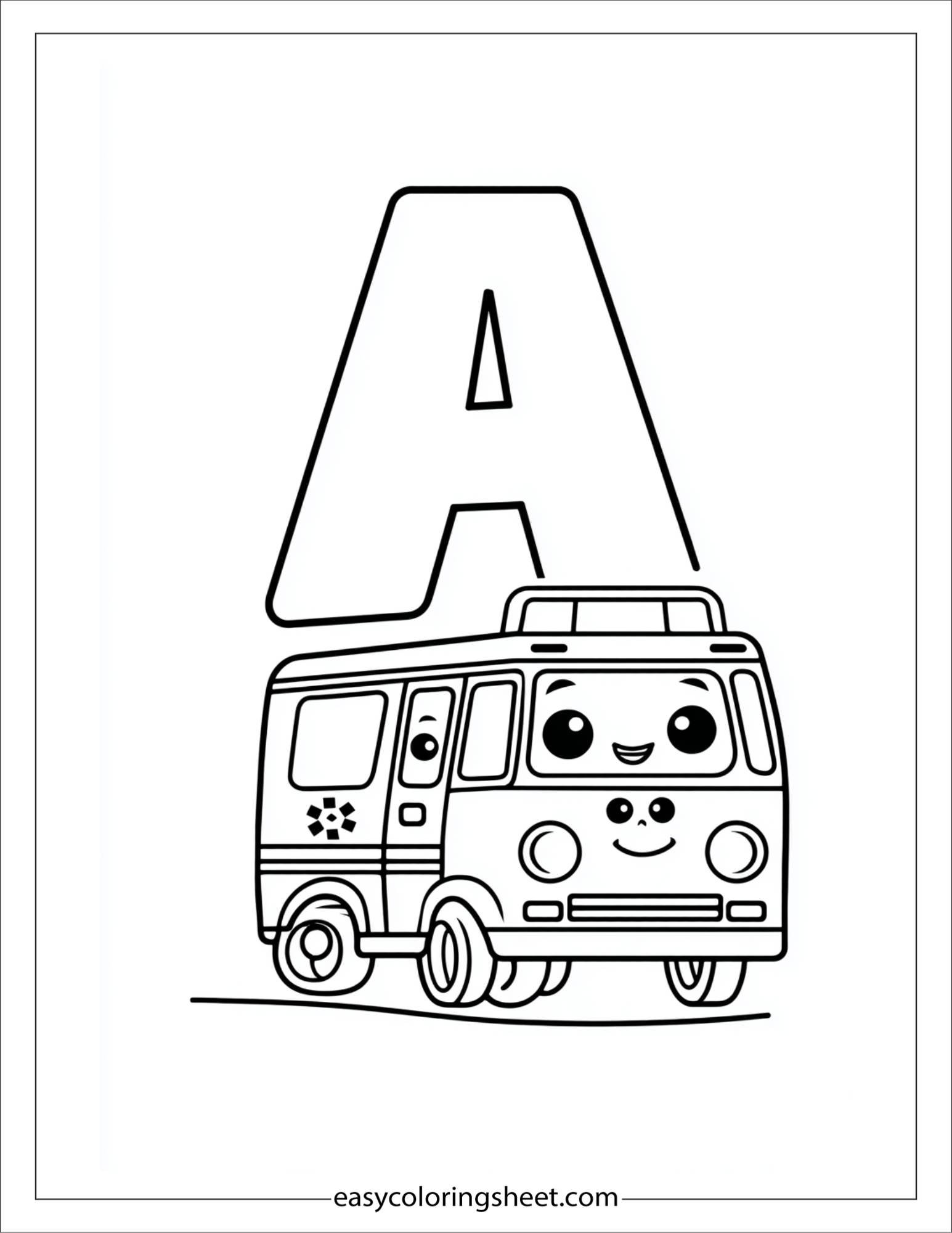 alphabet A ambulance coloring page