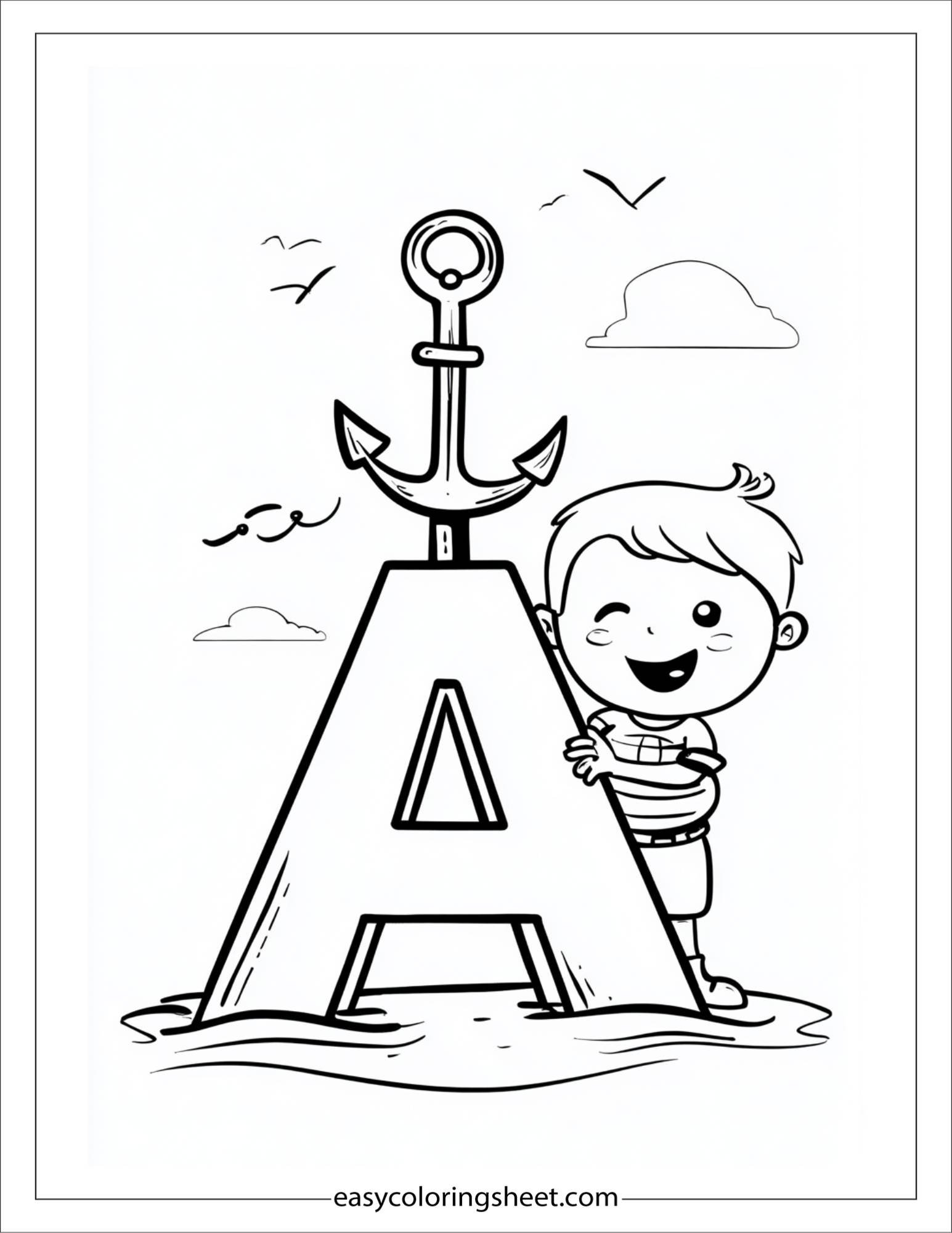 alphabet A anchor coloring page