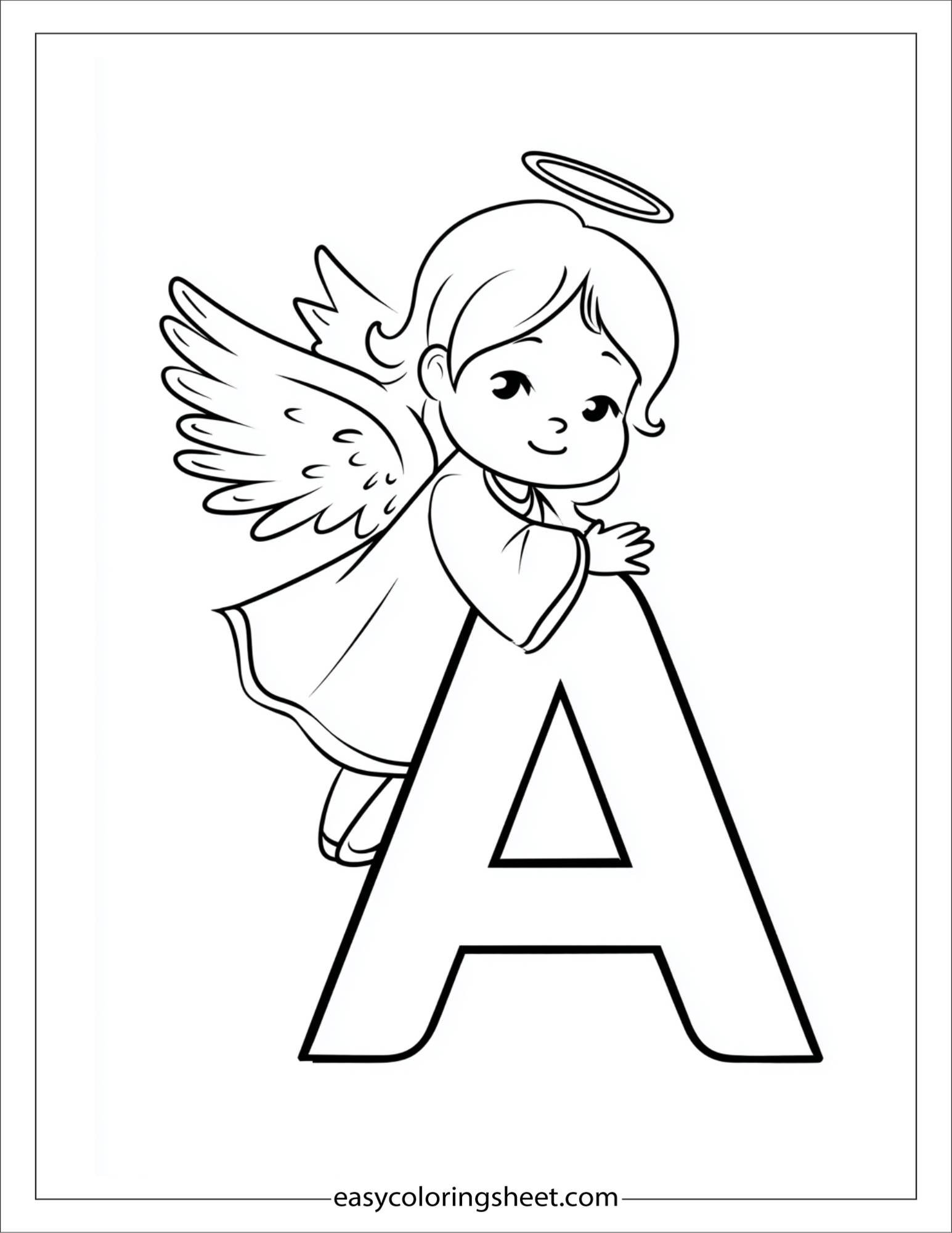 alphabet A angel coloring page