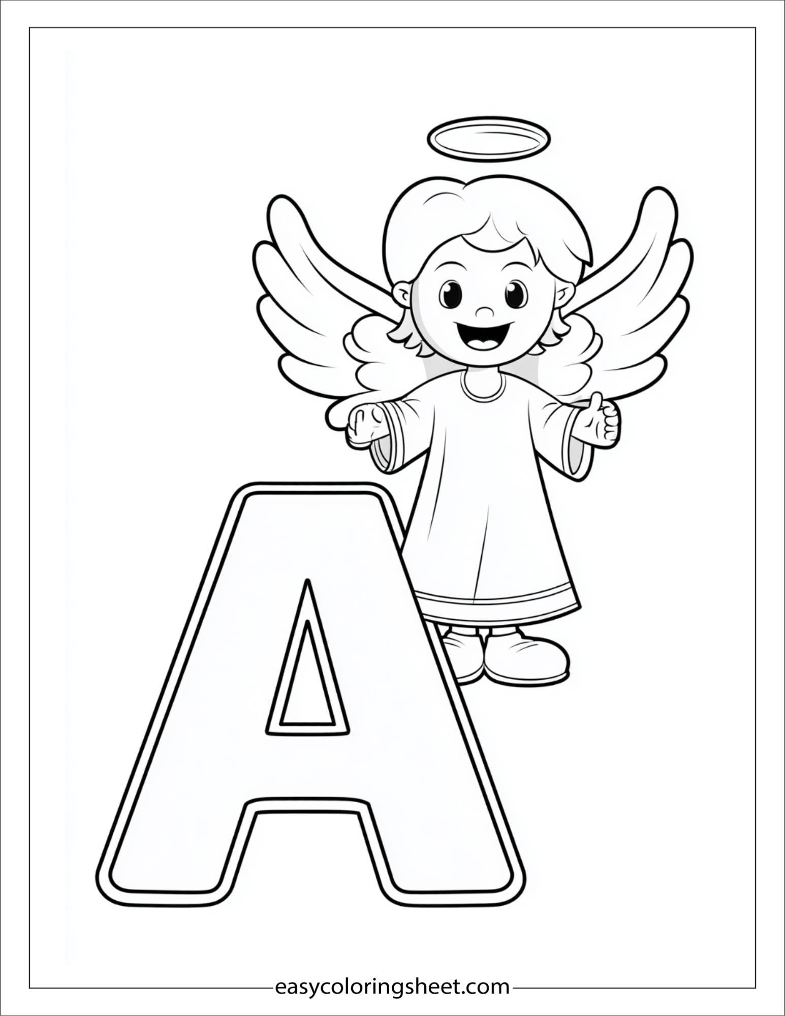 alphabet A angel wings coloring page