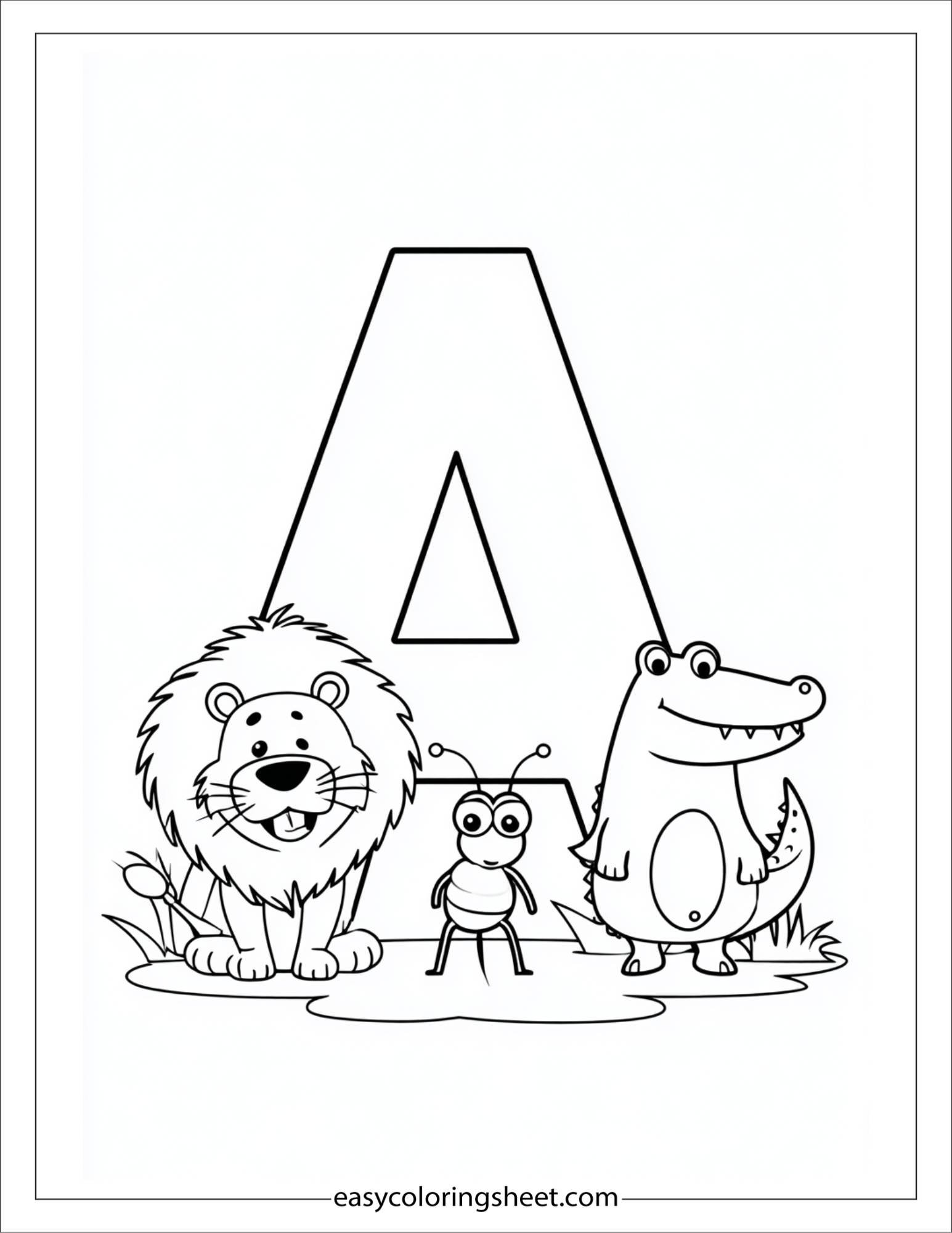 alphabet A animal alphabet coloring page