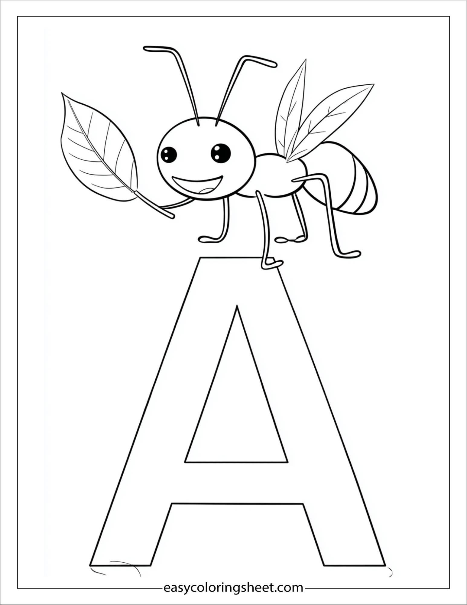 alphabet A ant coloring page