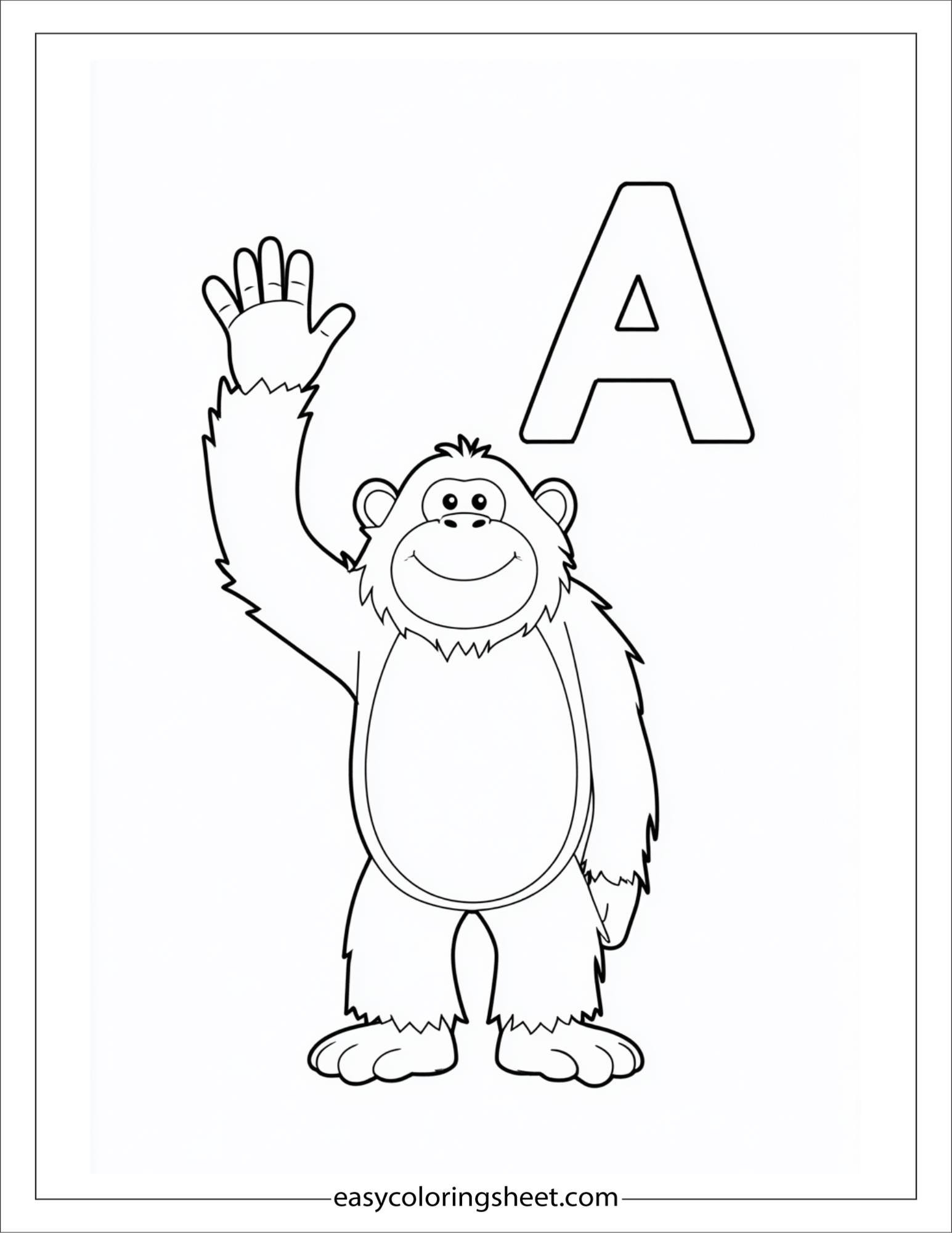 alphabet A ape coloring page