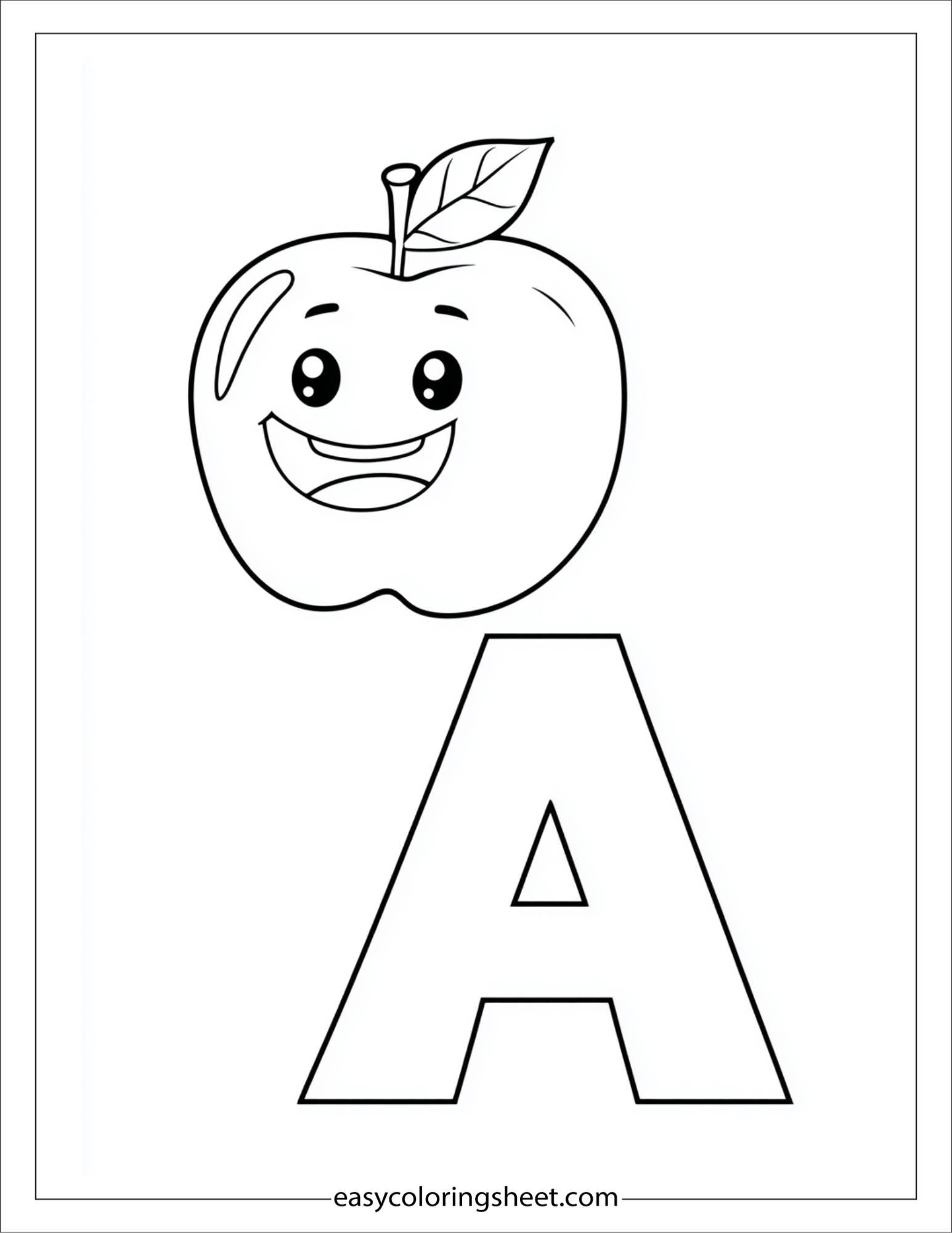 alphabet A apple coloring page