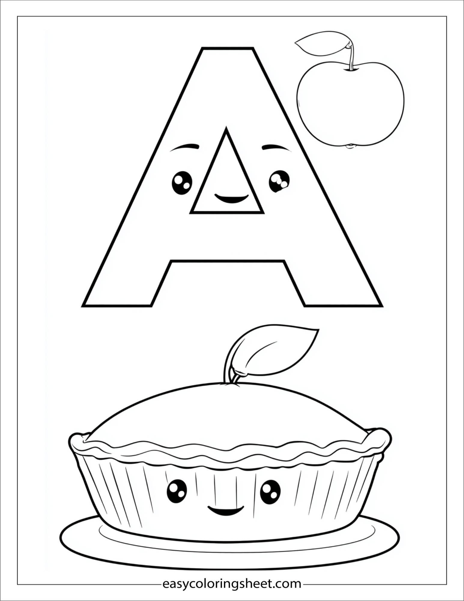alphabet A apple pie coloring page