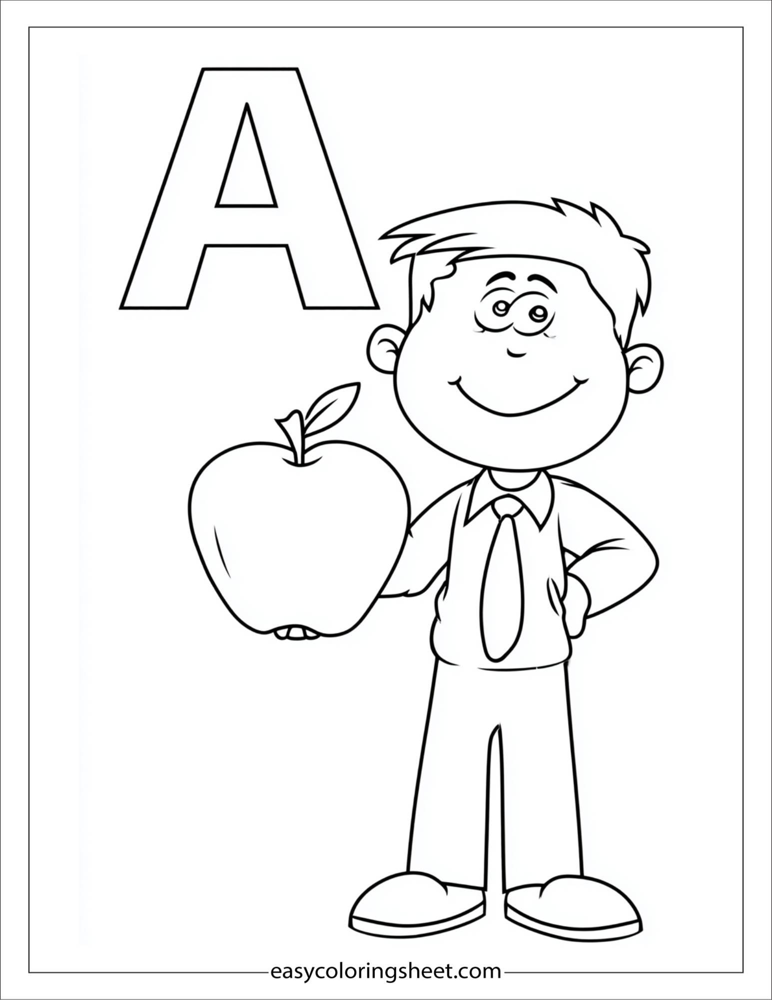 alphabet A apple teacher coloring page