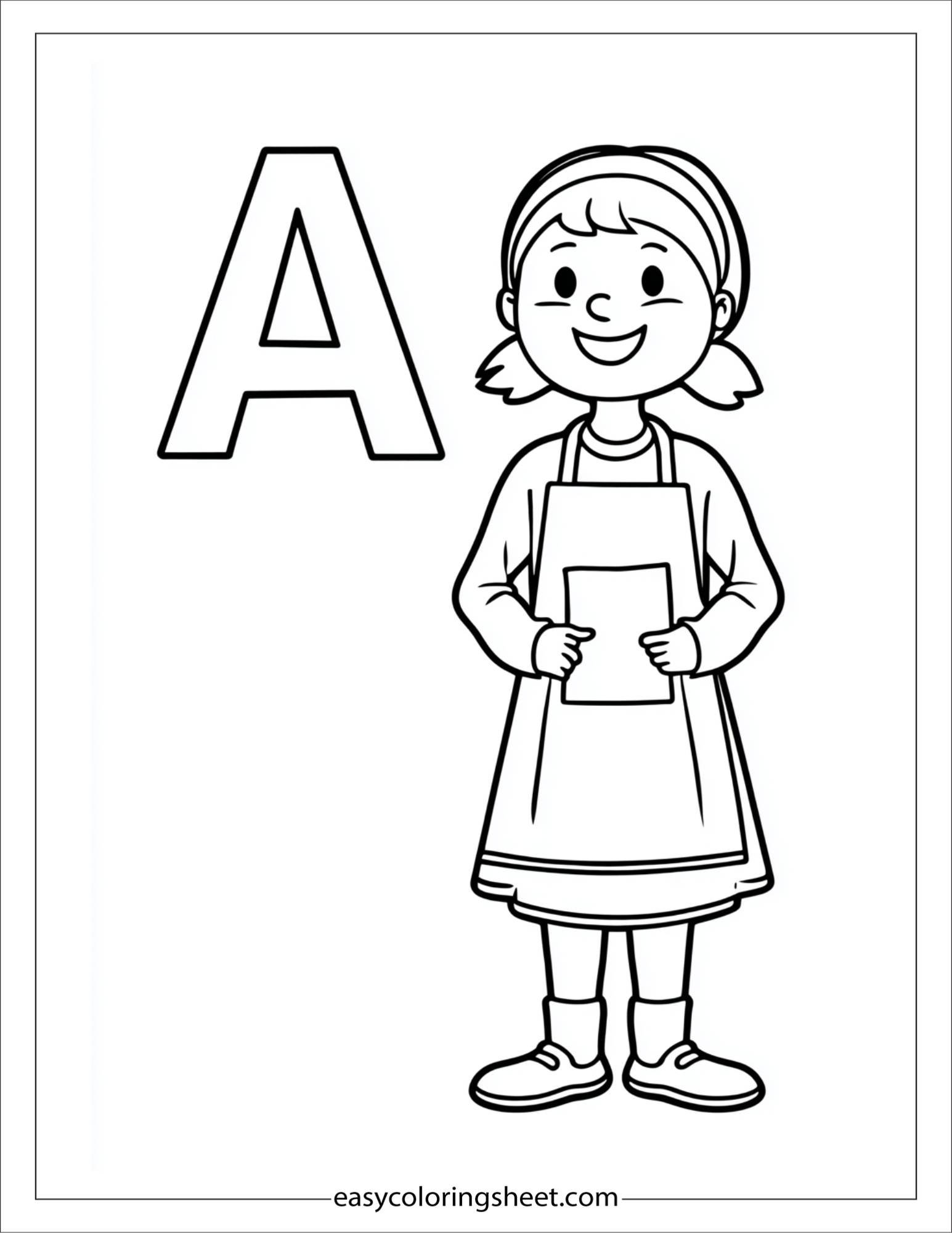 alphabet A apron coloring page
