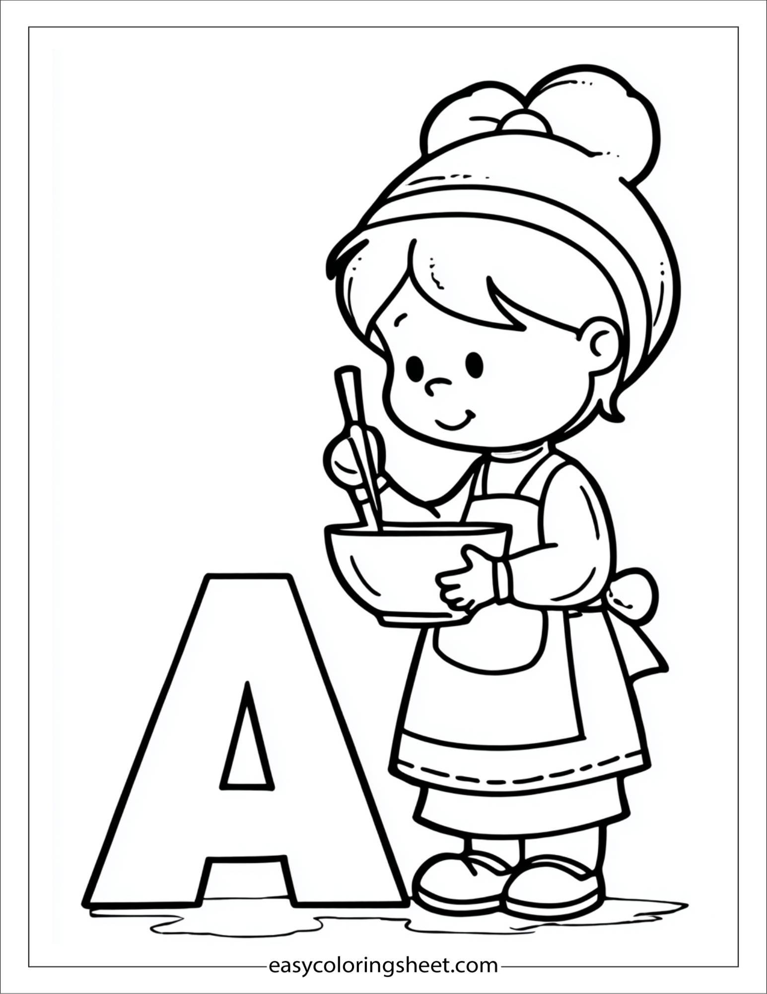 alphabet A apron girl coloring page