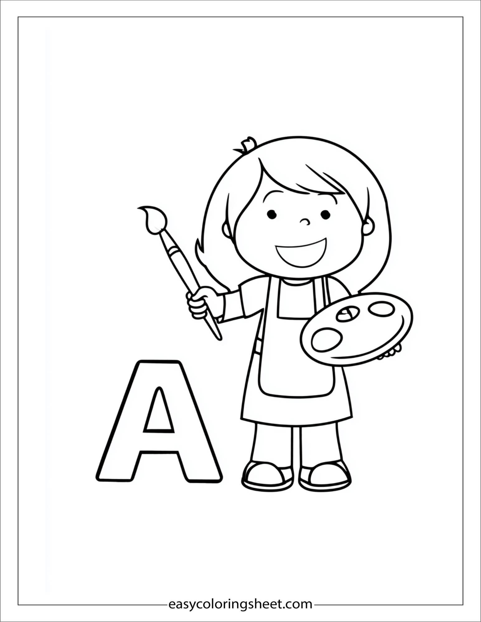 alphabet A artist coloring page