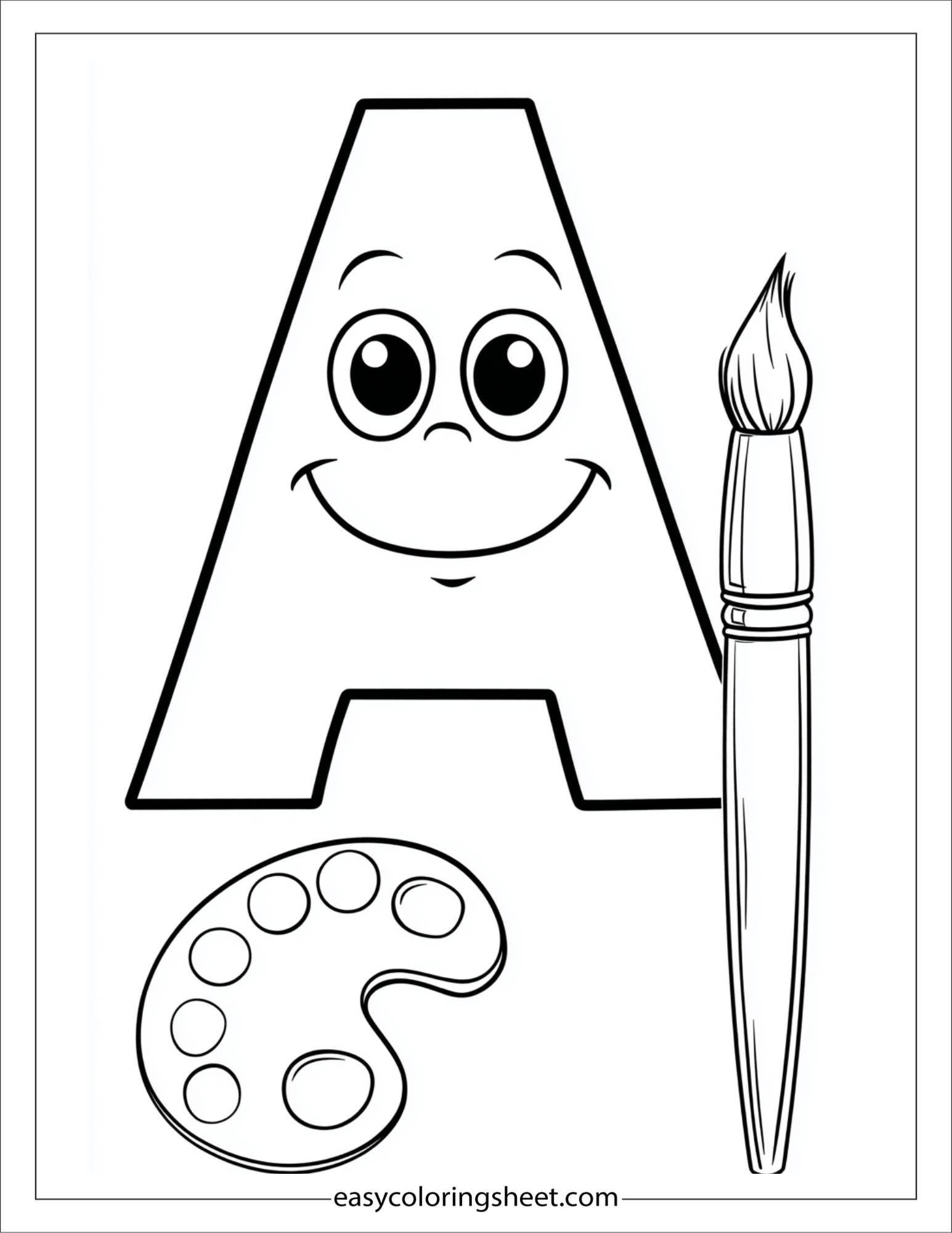 alphabet A artist palette coloring page