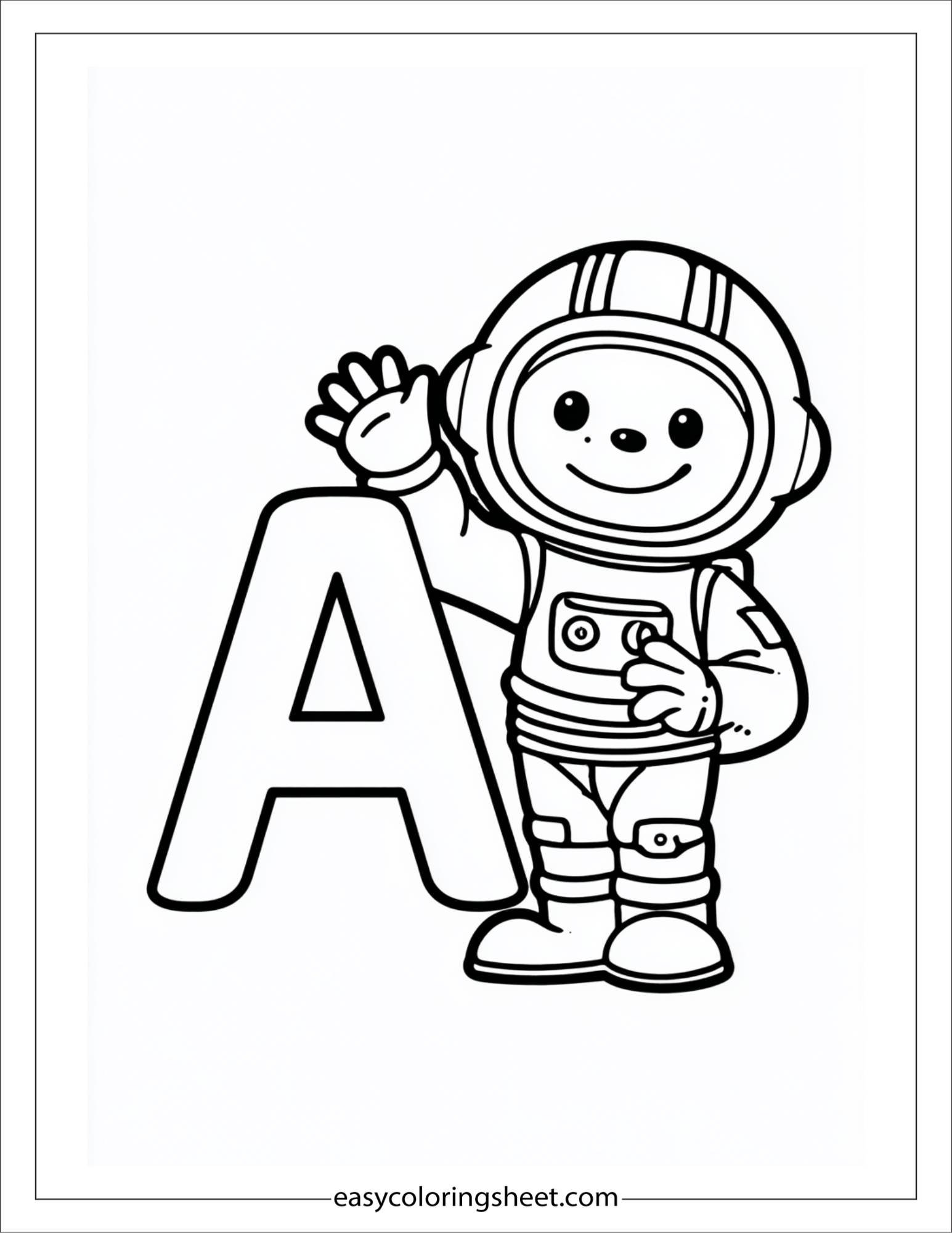 alphabet A astronaut coloring page