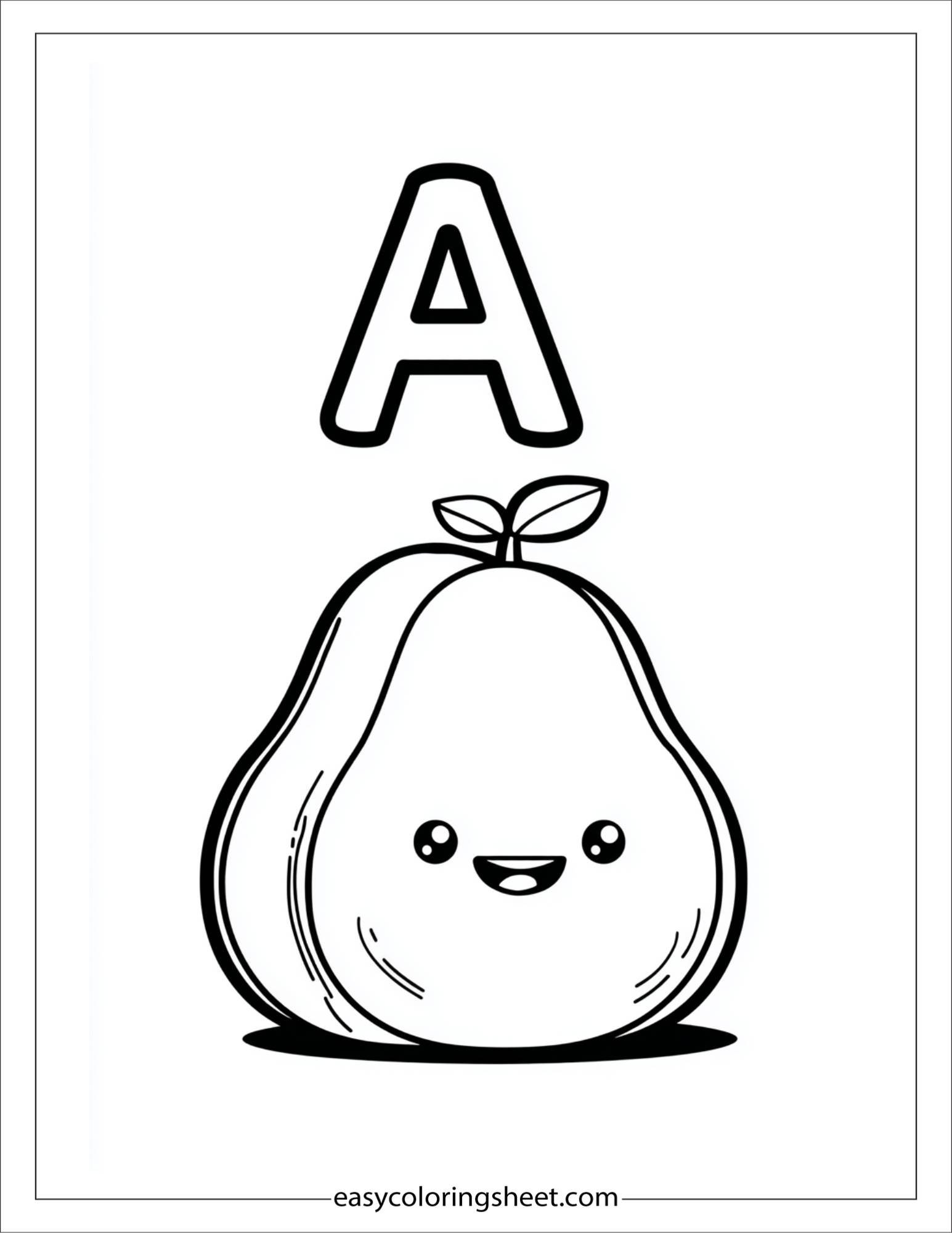 alphabet A avocado coloring page
