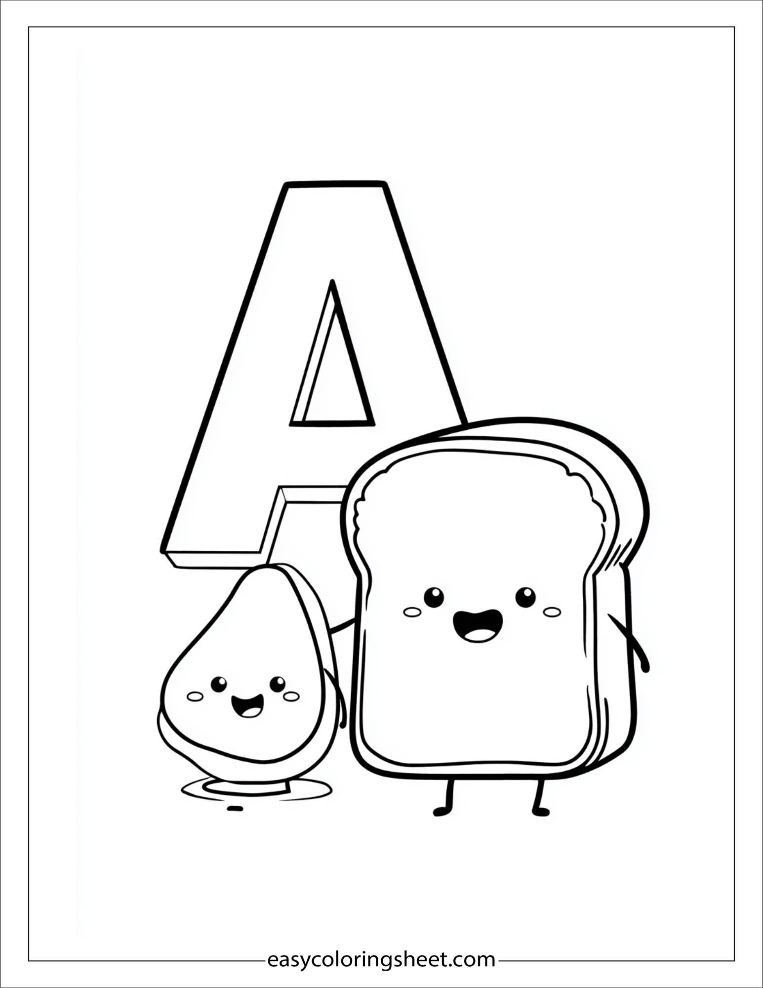 alphabet A avocado toast coloring page