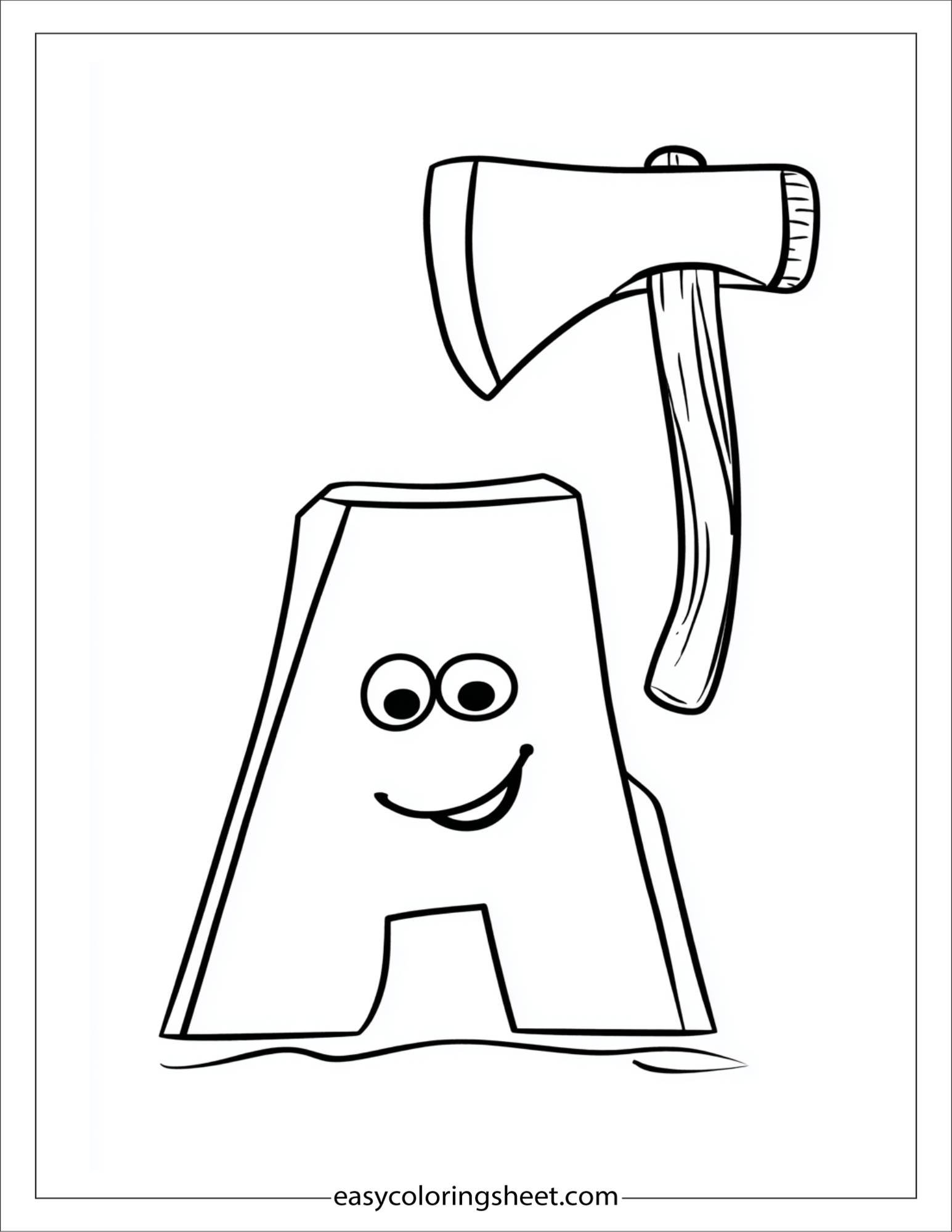 alphabet A axe coloring page