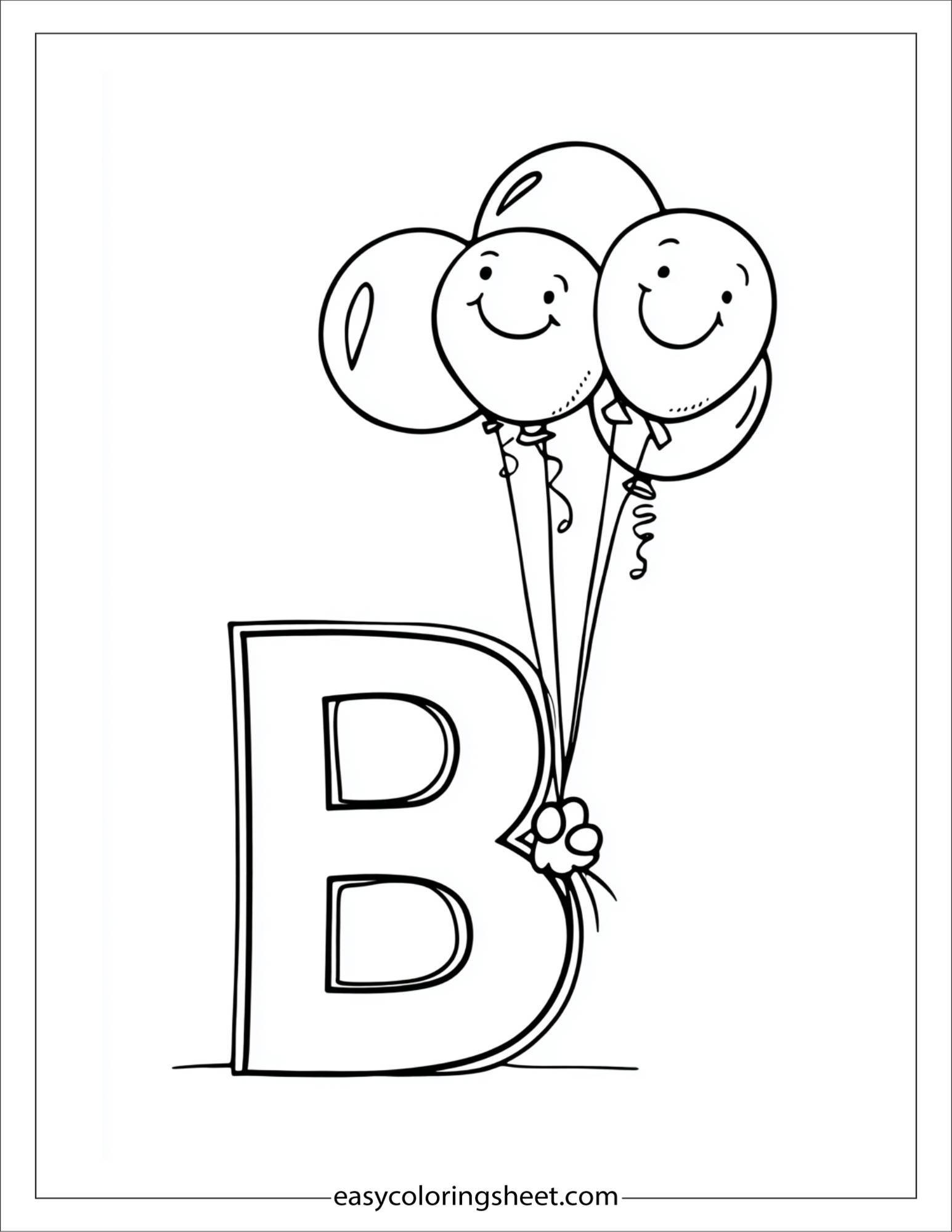 alphabet B balloon coloring page