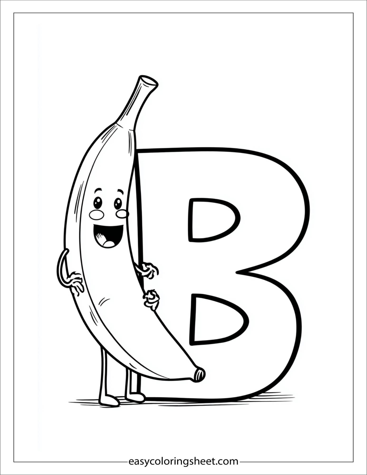 alphabet B banana coloring page