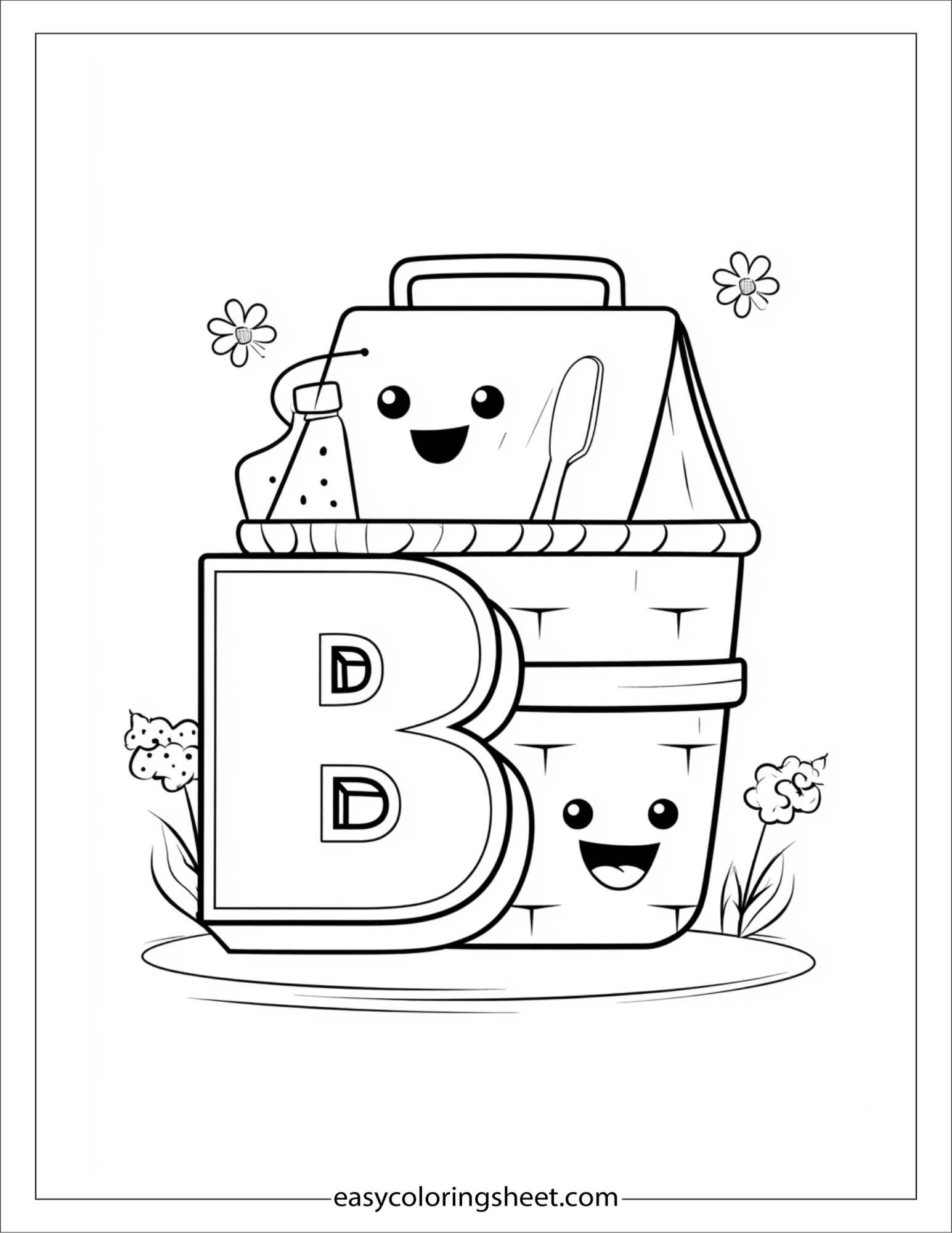 alphabet B basket coloring page