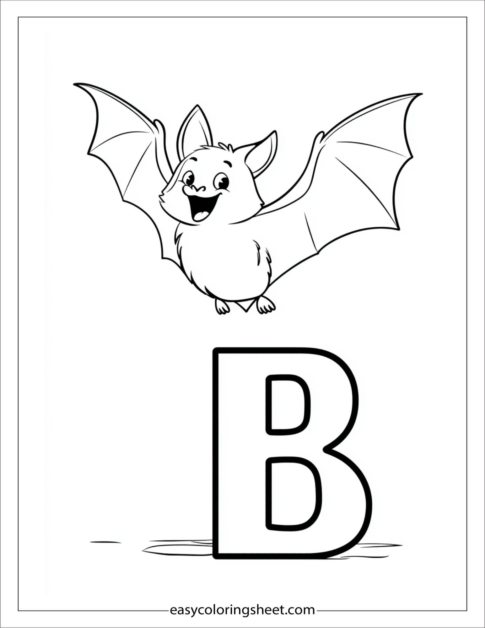 alphabet B bat coloring page