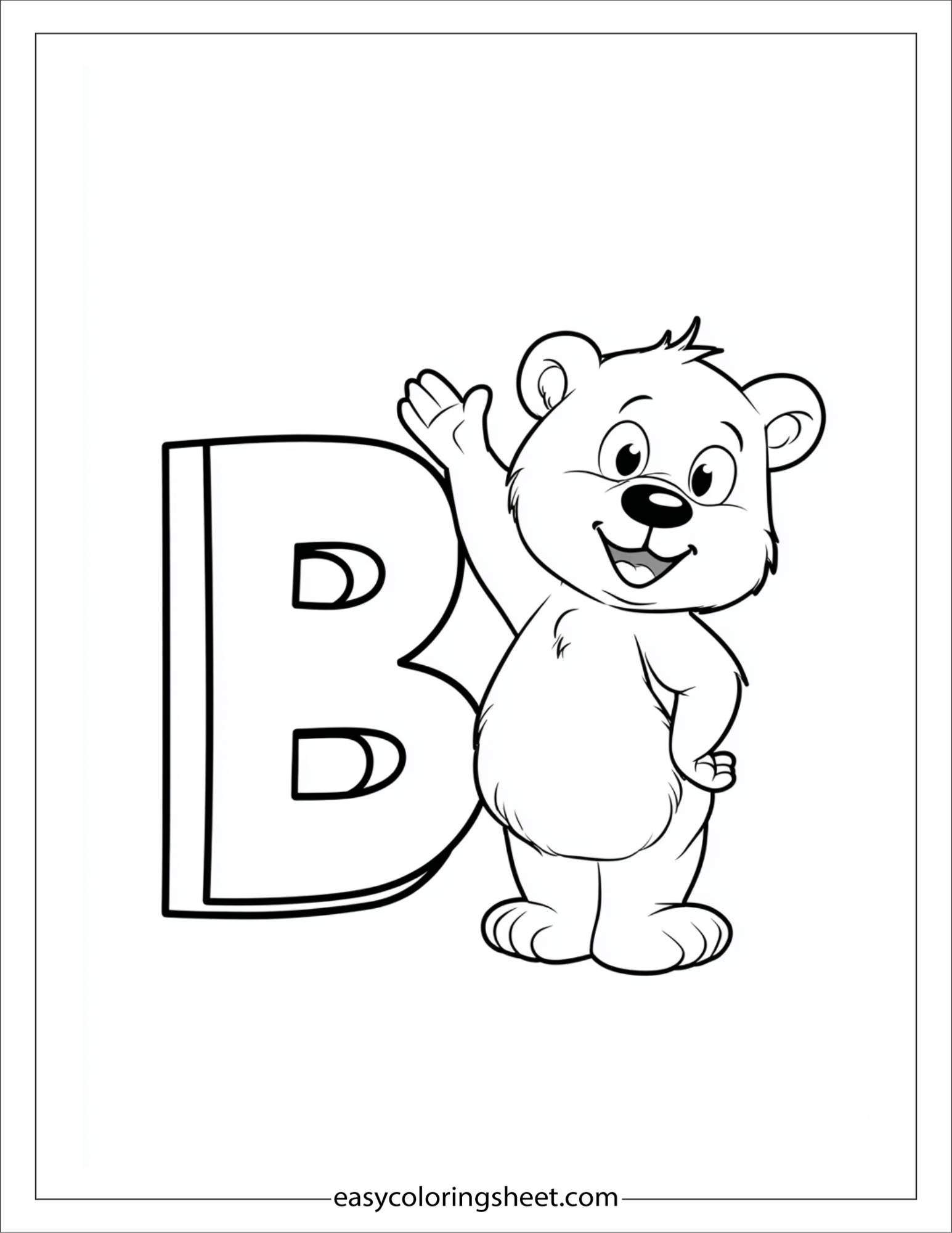 alphabet B bear coloring page