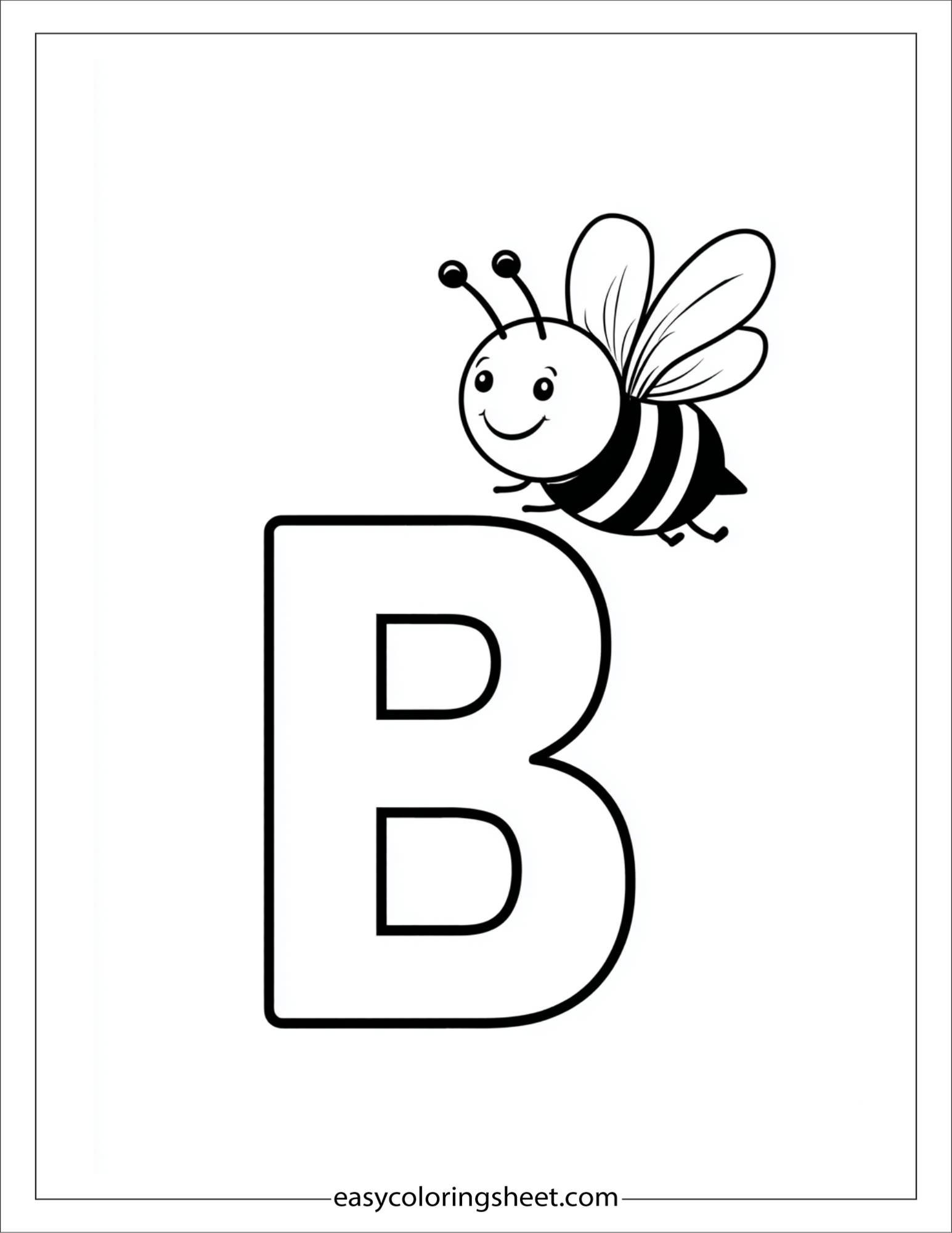 alphabet B bee coloring page