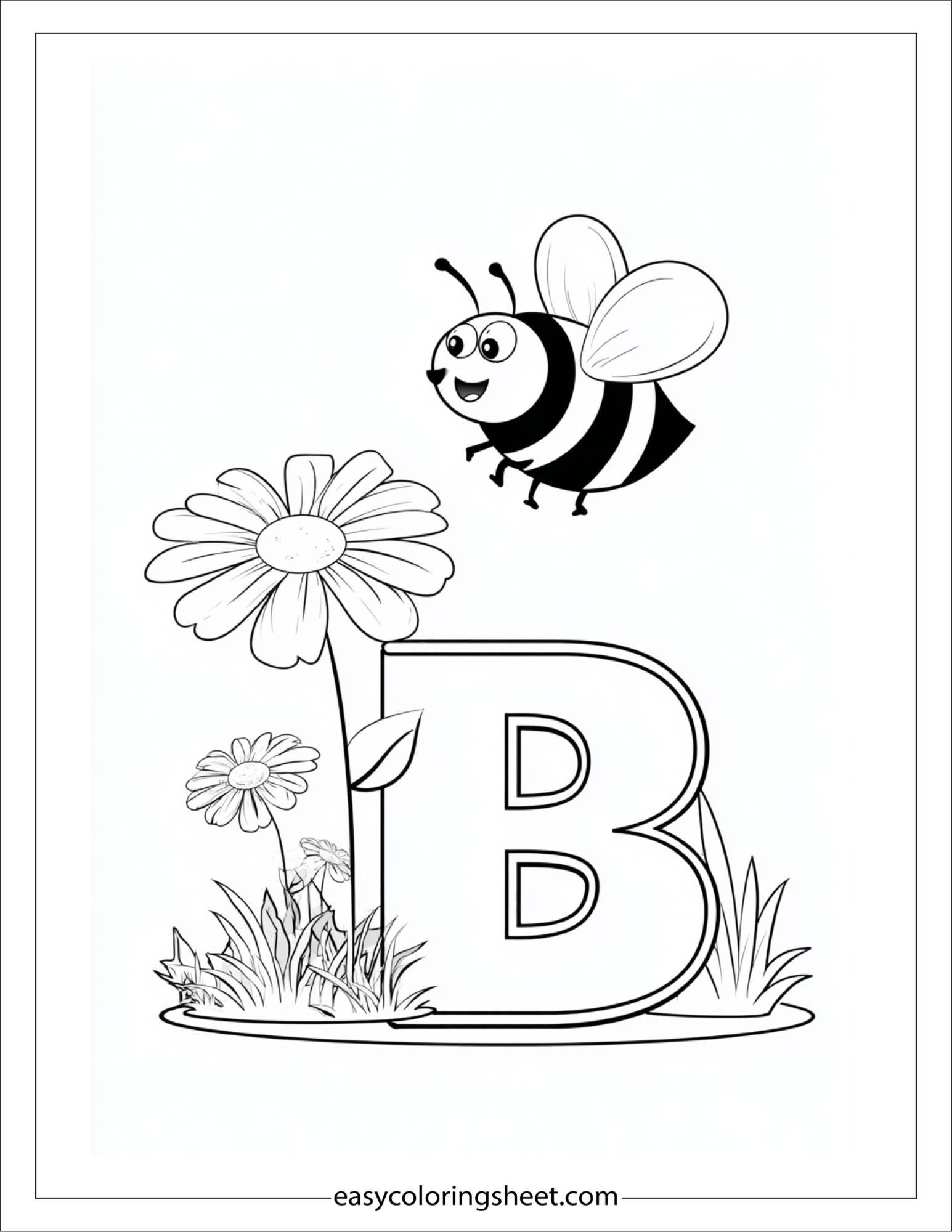 alphabet B bee flower coloring page