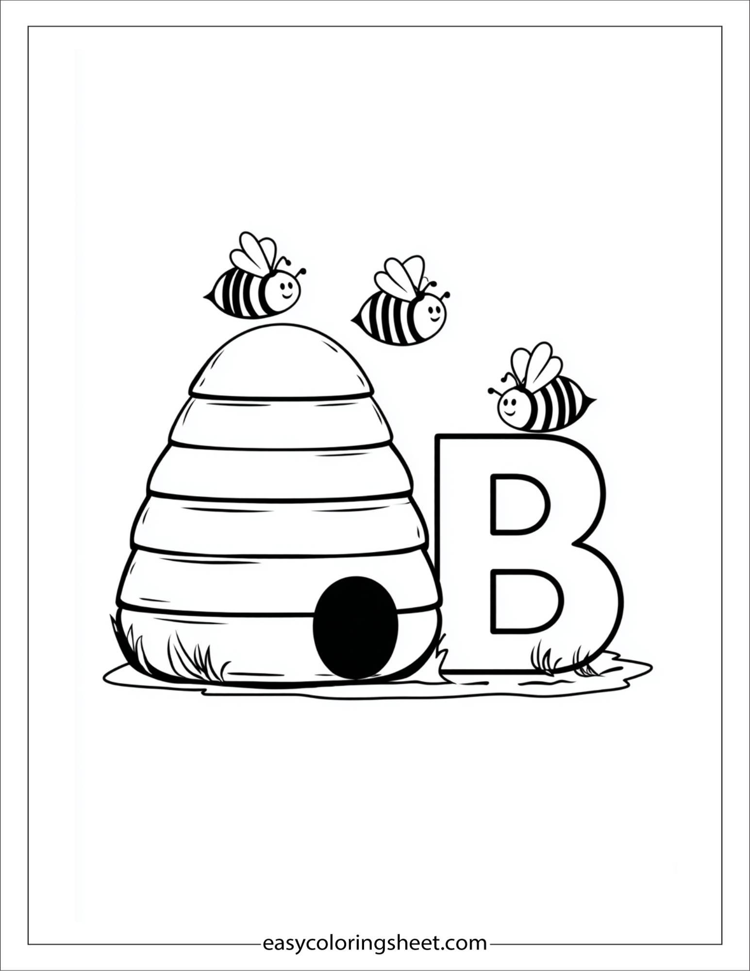 alphabet B bee hive coloring page