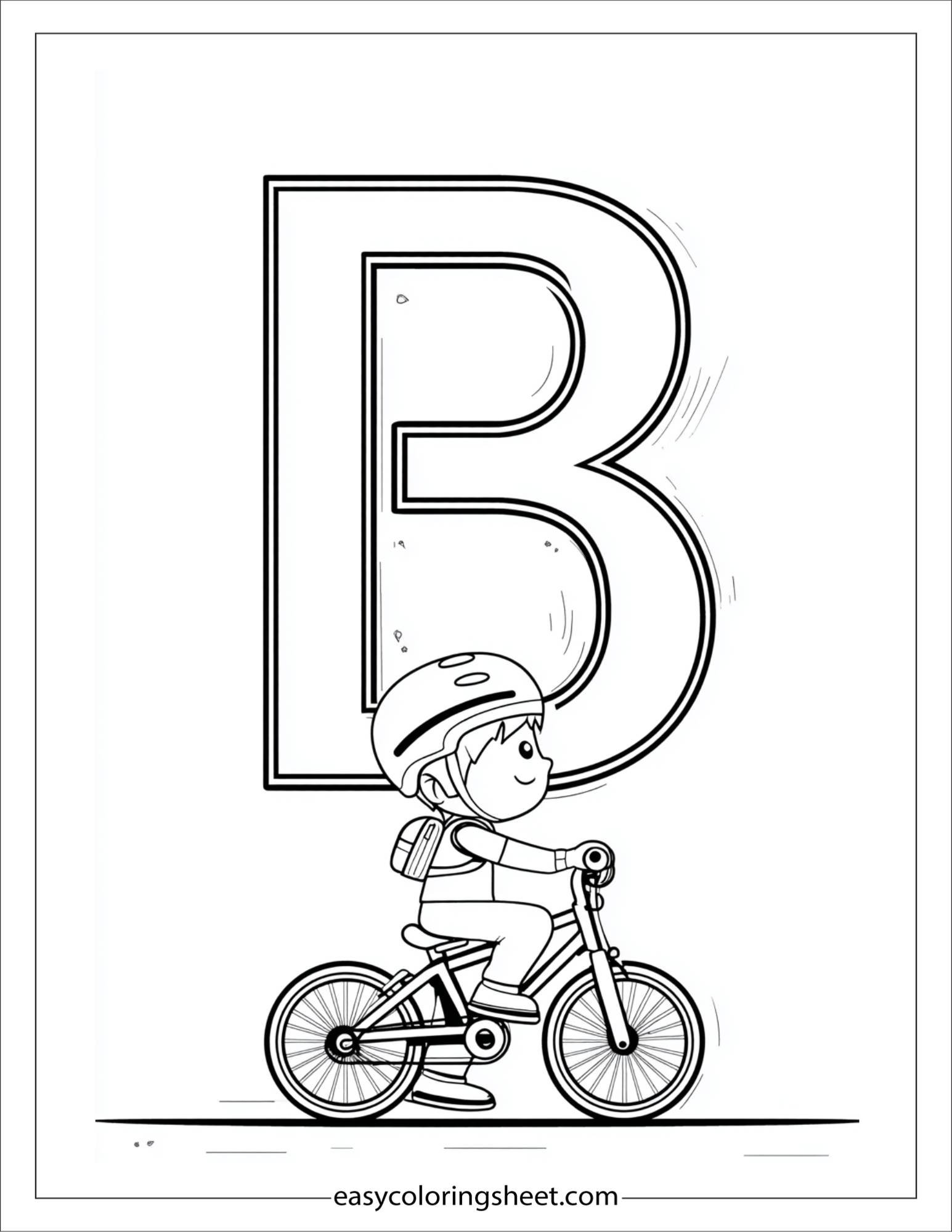 alphabet B bicycle coloring page