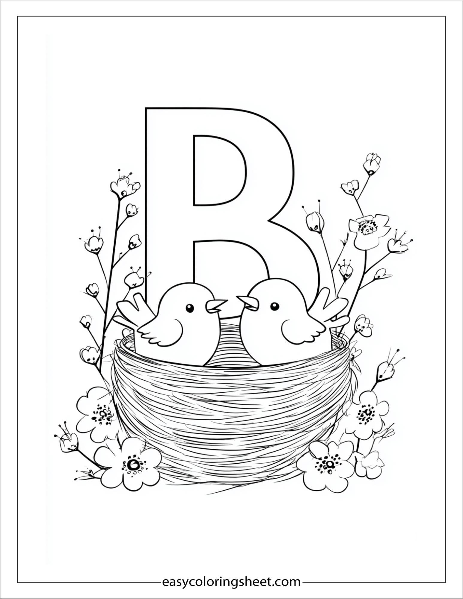 alphabet B bird nest coloring page