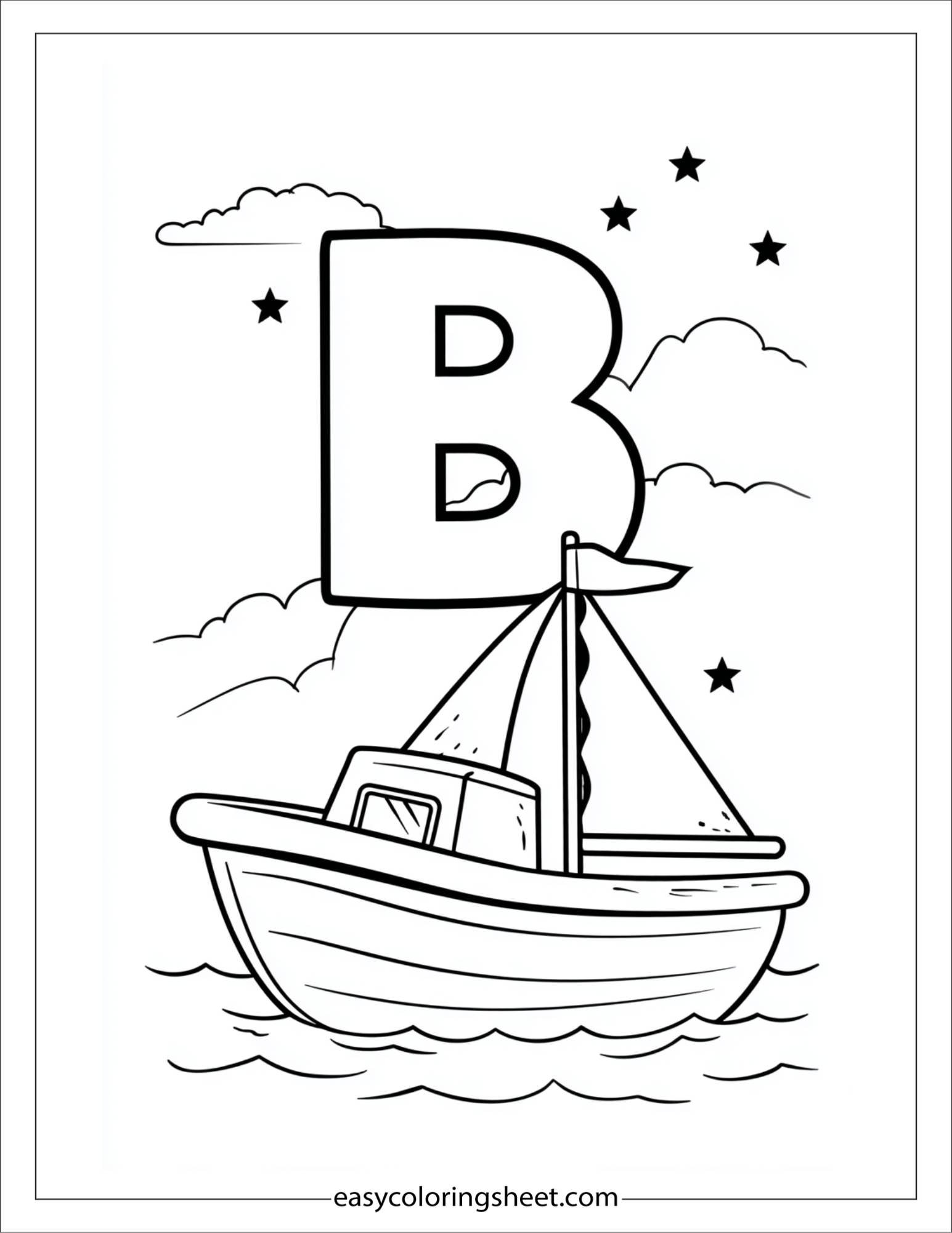 alphabet B boat coloring page