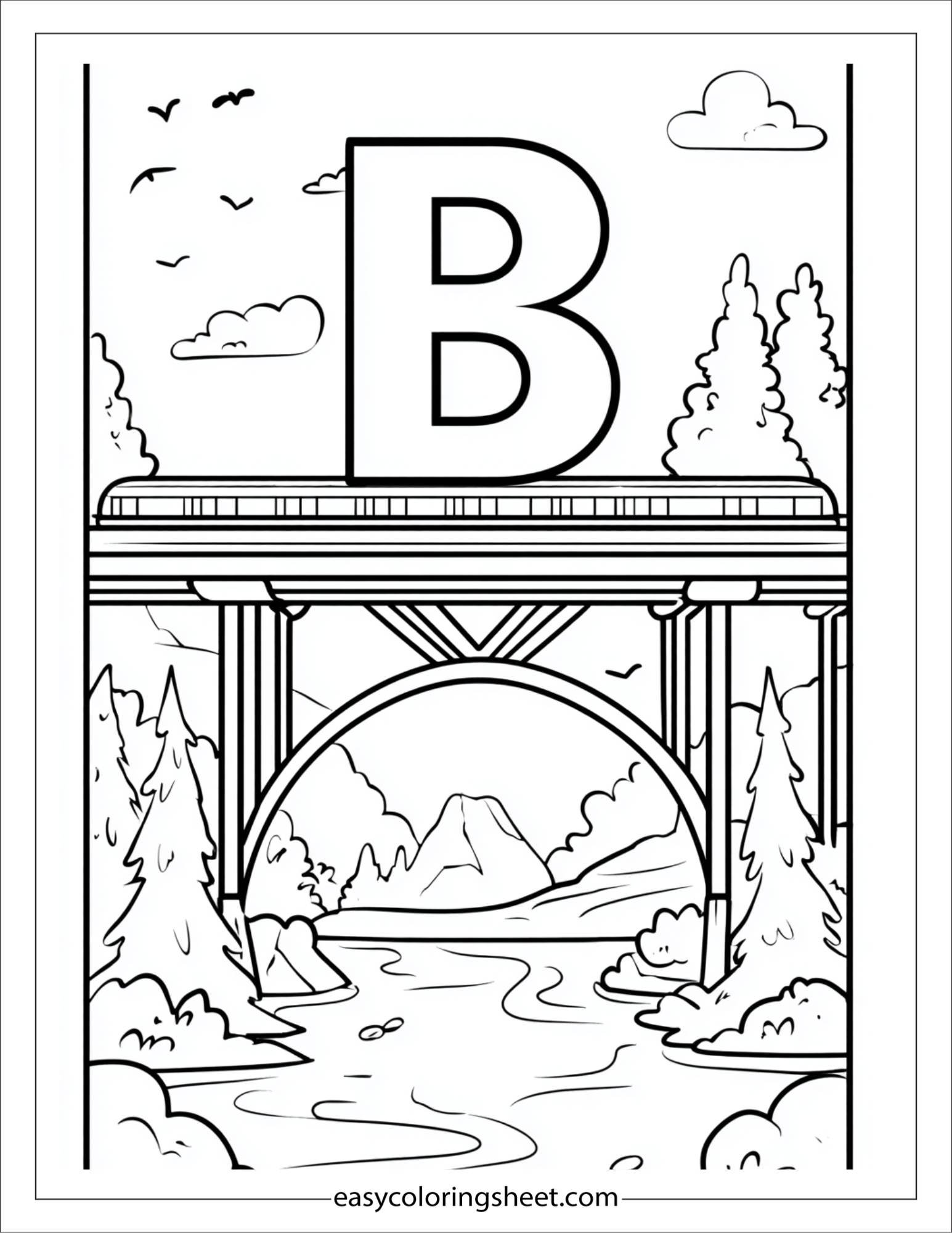 alphabet B bridge coloring page