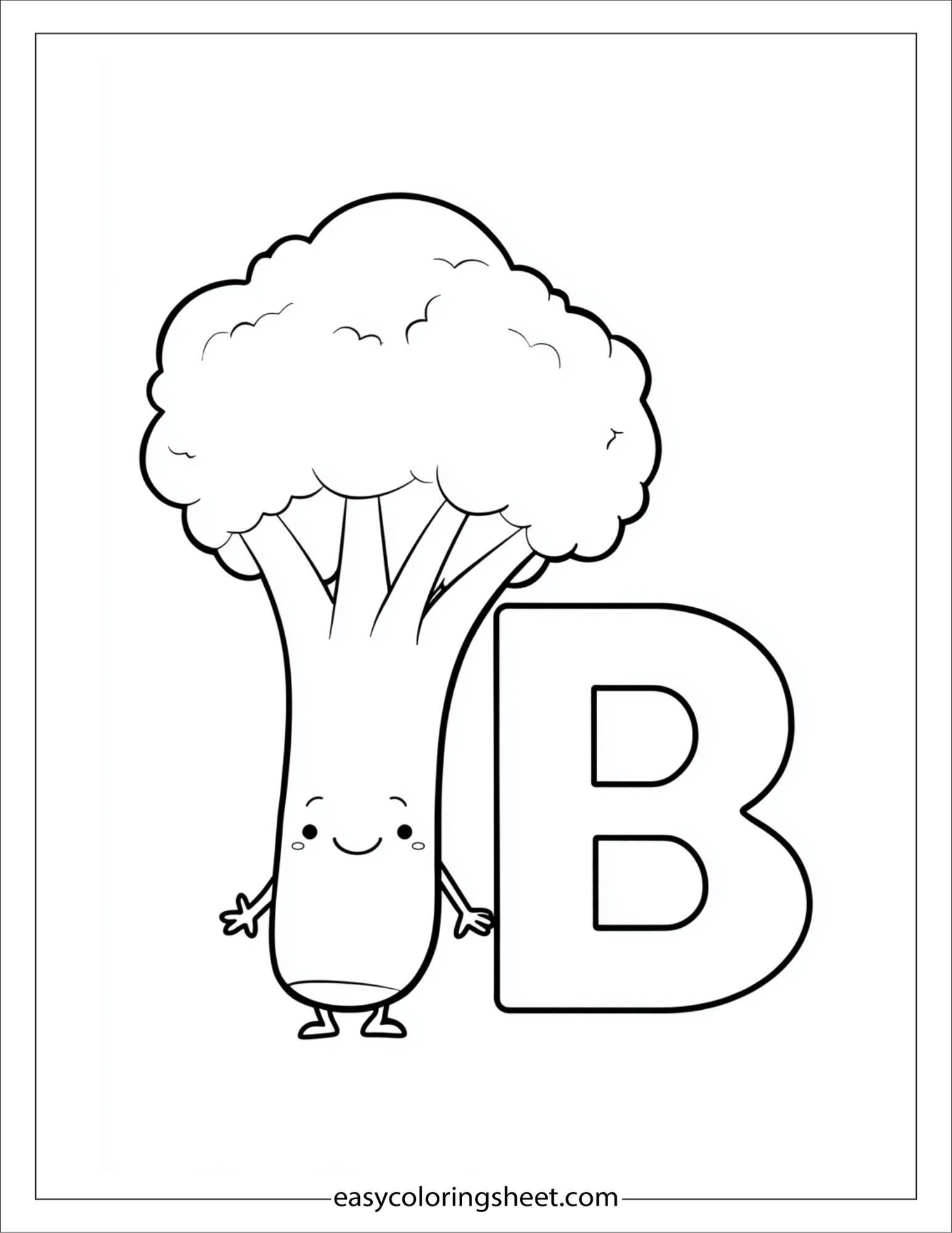 alphabet B broccoli coloring page