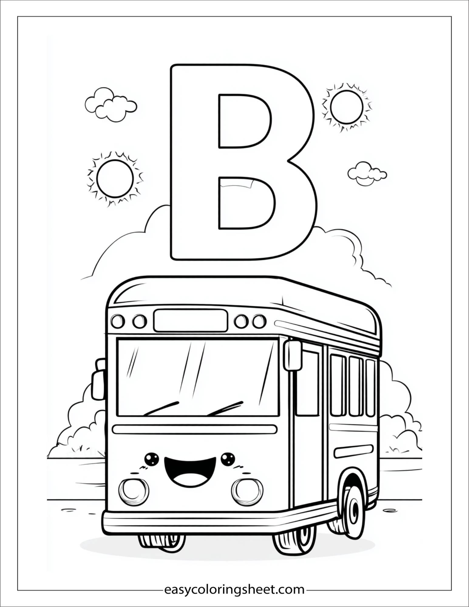 alphabet B bus coloring page
