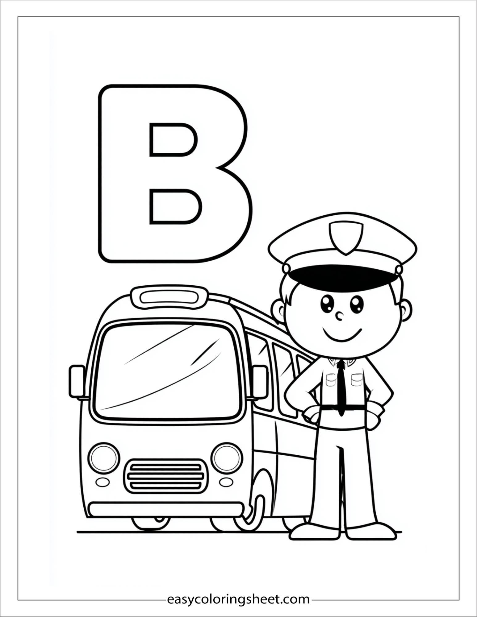 alphabet B bus driver coloring page